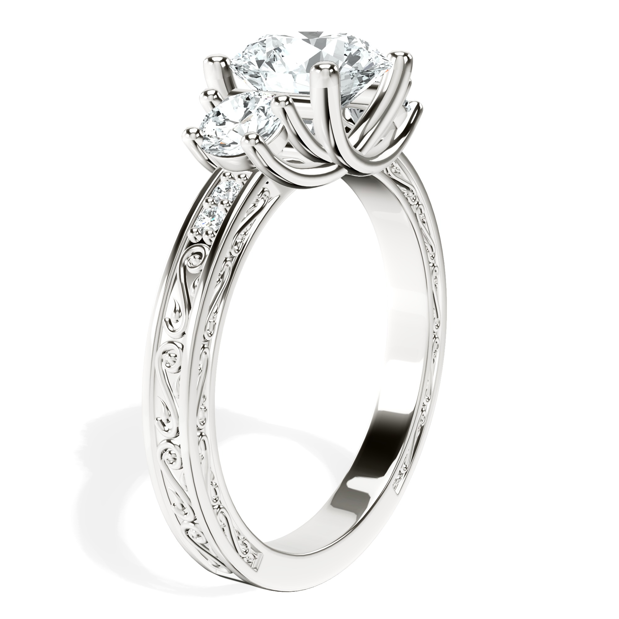 Valencia Three Stone Vintage Lab Diamond Ring top view