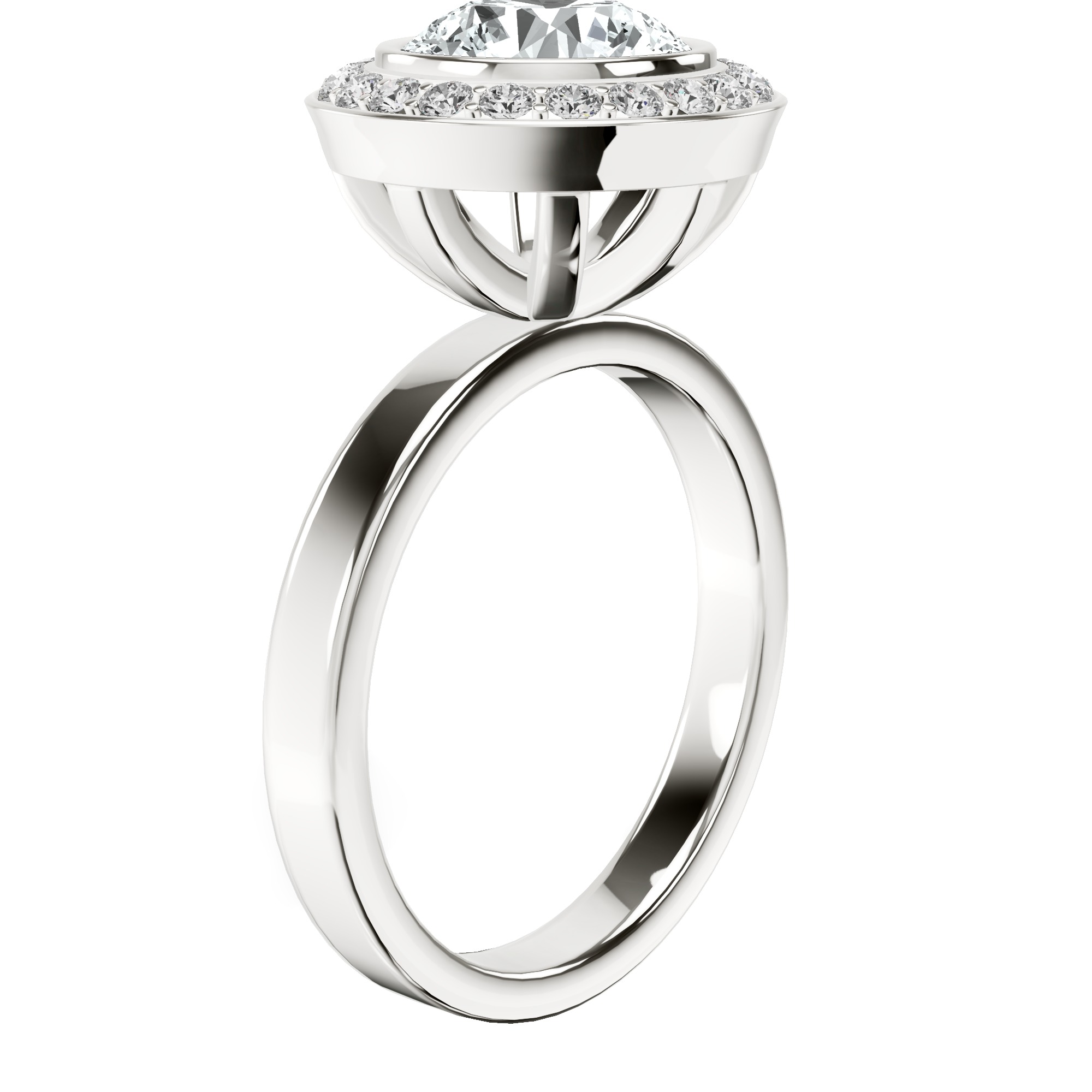 Upturned Dome Bezel Halo Lab Diamond Ring top view