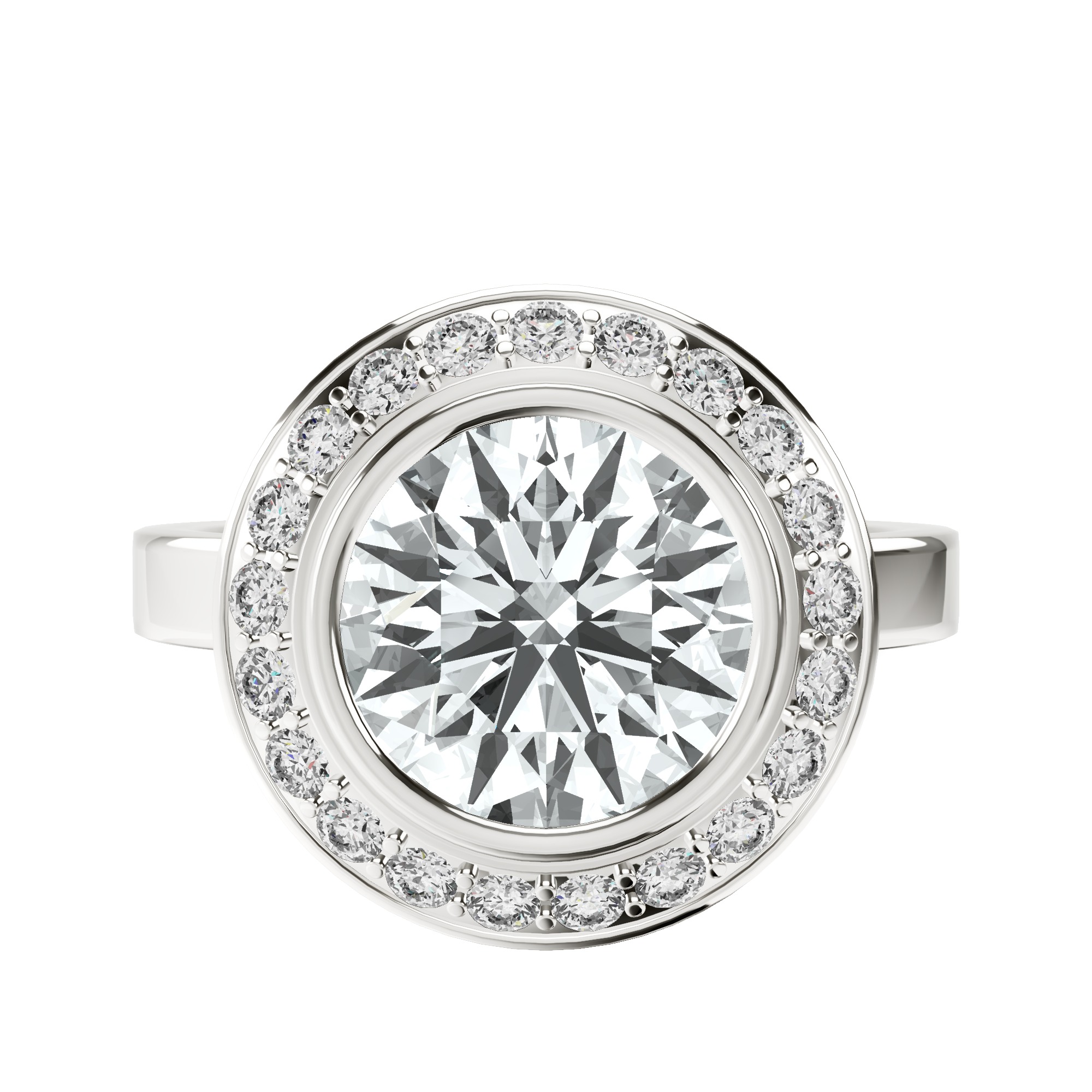 Upturned Dome Bezel Halo Lab Diamond Ring front view