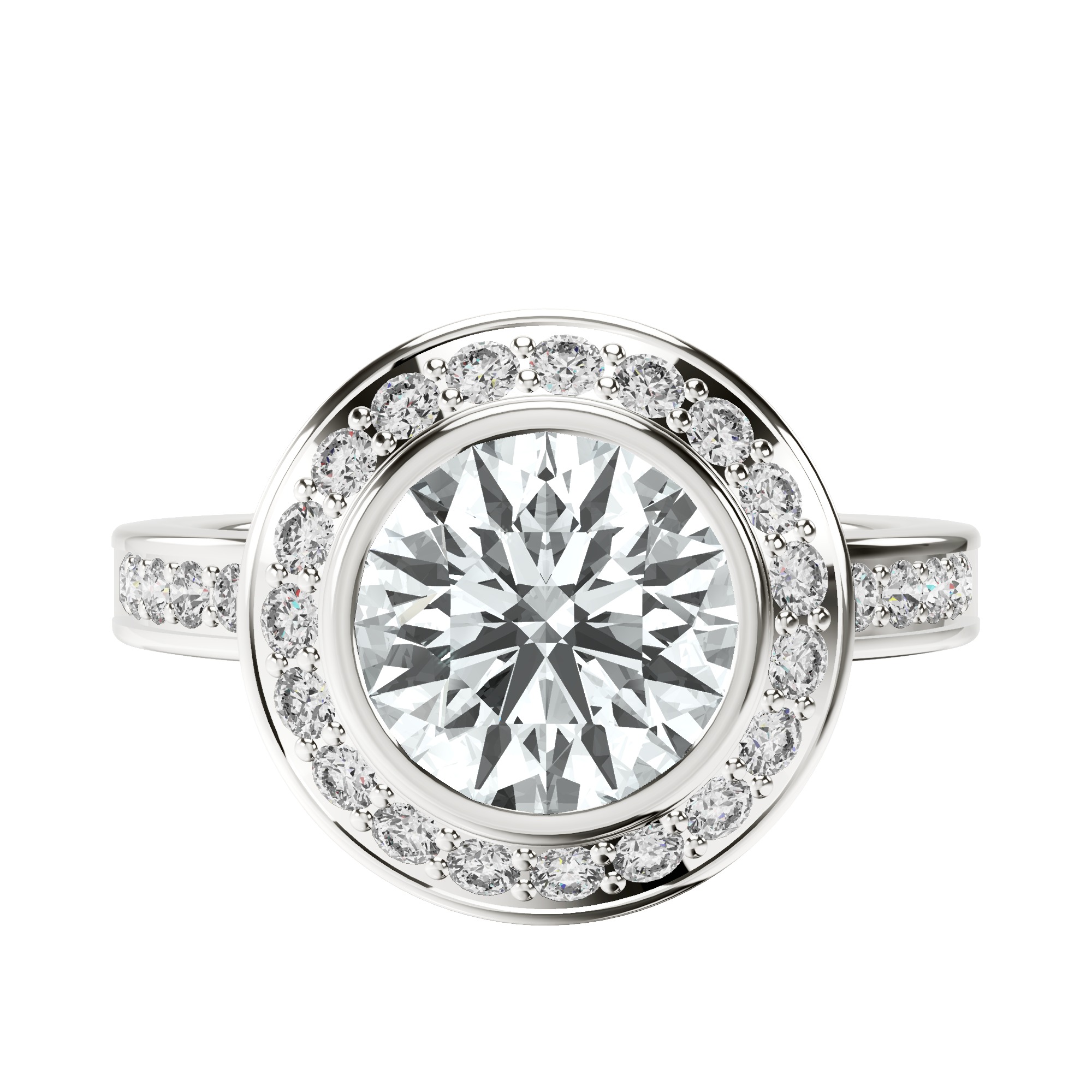 Bell Dome Bezel Halo Eternity Lab Diamond Ring front view