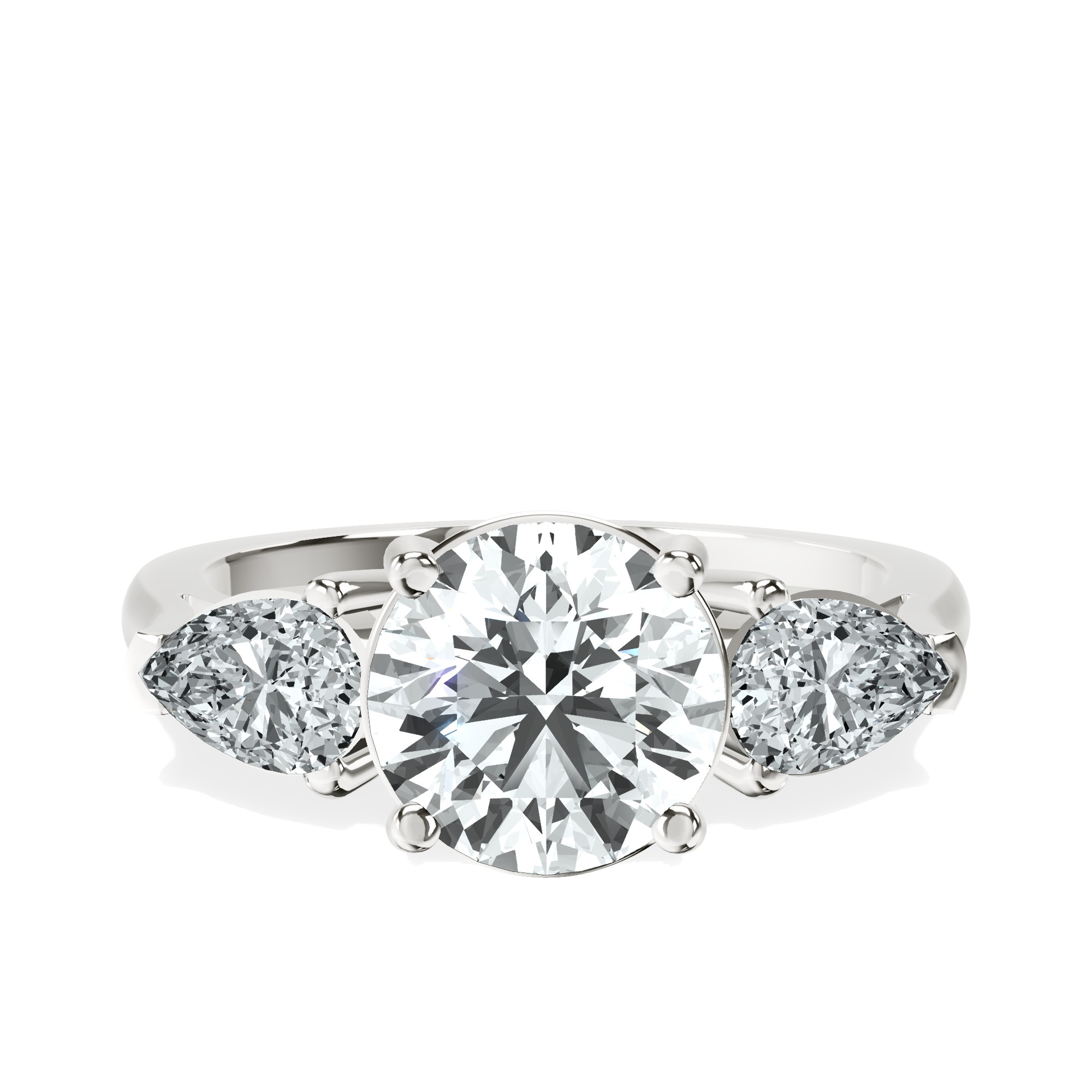 Della Three stone Side Pear Lab Diamond Ring front view