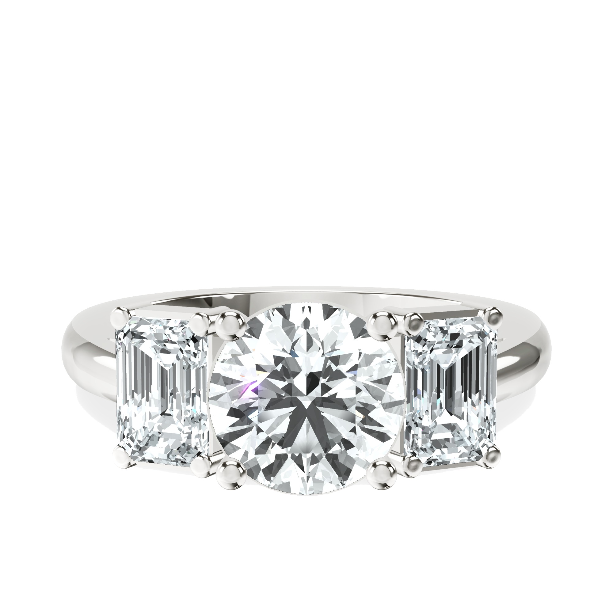 Lauren Three stone Side Emerald Lab Diamond Ring front view