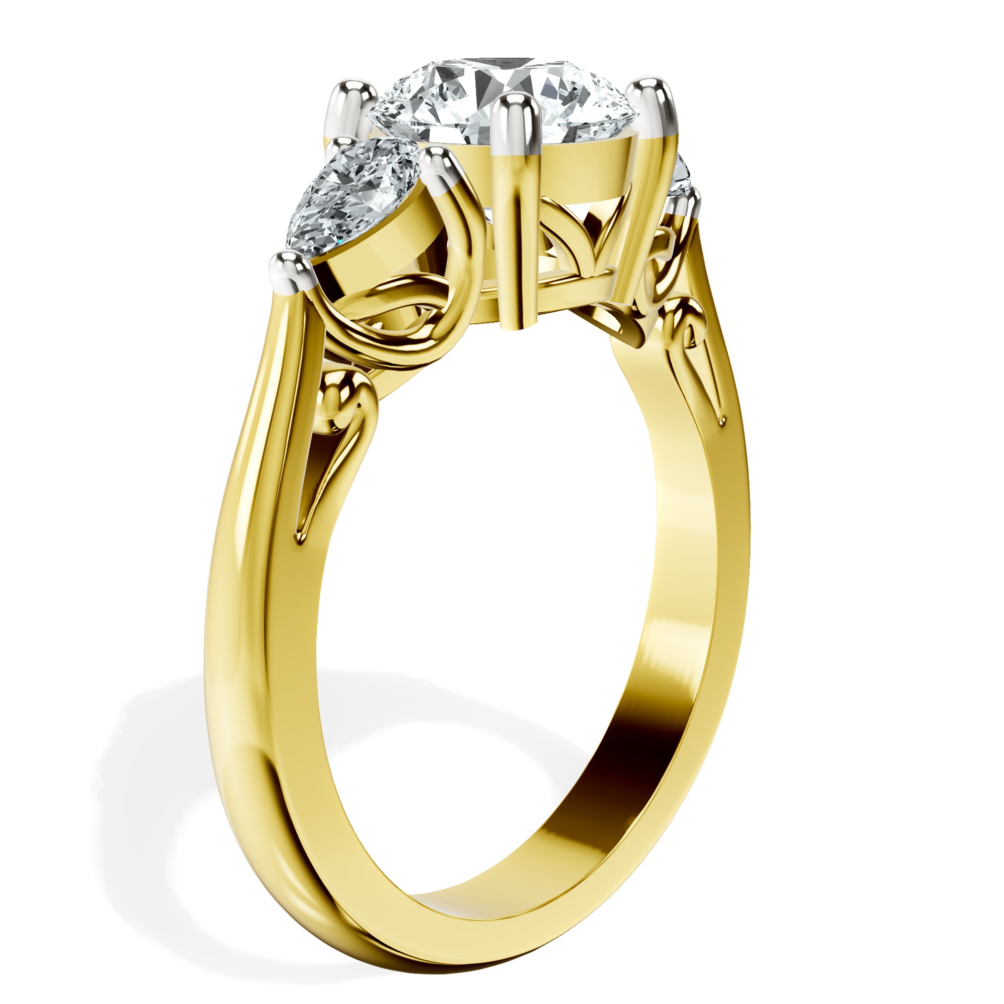 Leona Three stone Side Pear Lab Diamond Ring top view