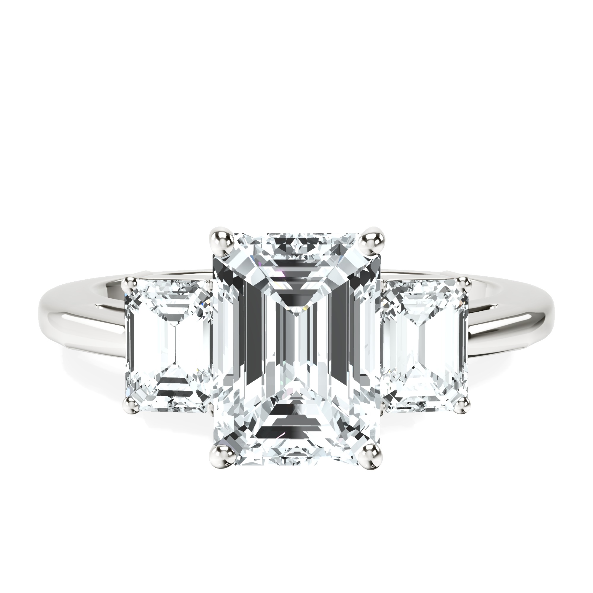 Denise Three stone Side Emerald Lab Diamond Ring front view