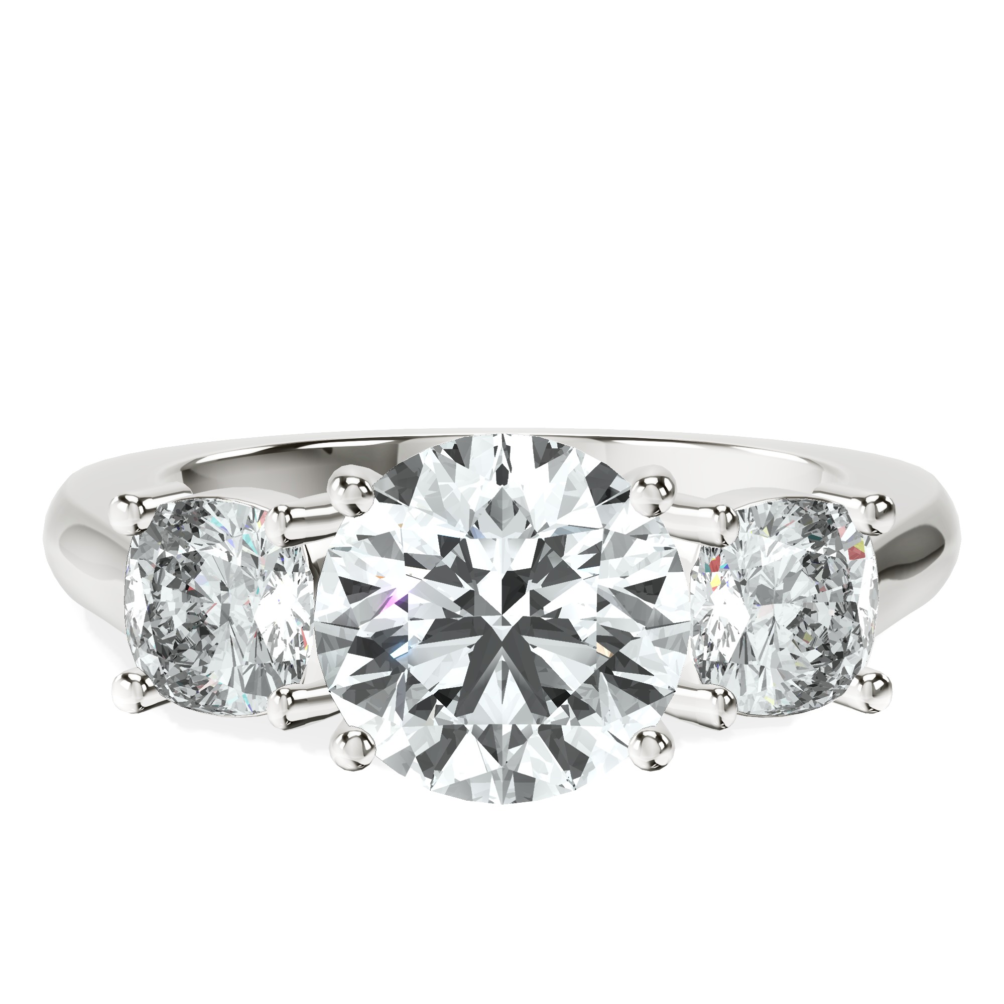 Kinsley Three Stone Side Cushion Lab Diamond Ring front view