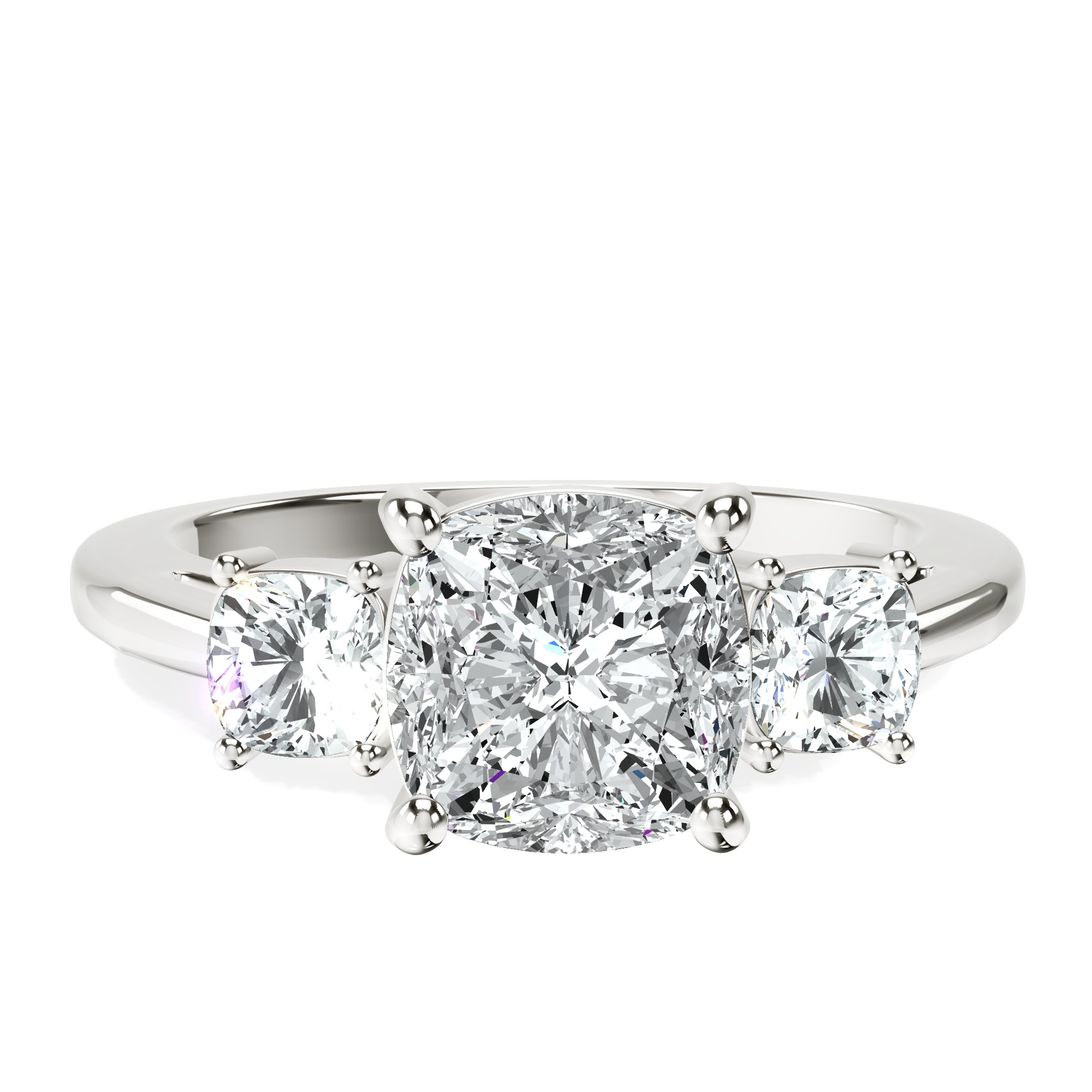 Emery Three Stone Side Cushion Lab Diamond Ring front view