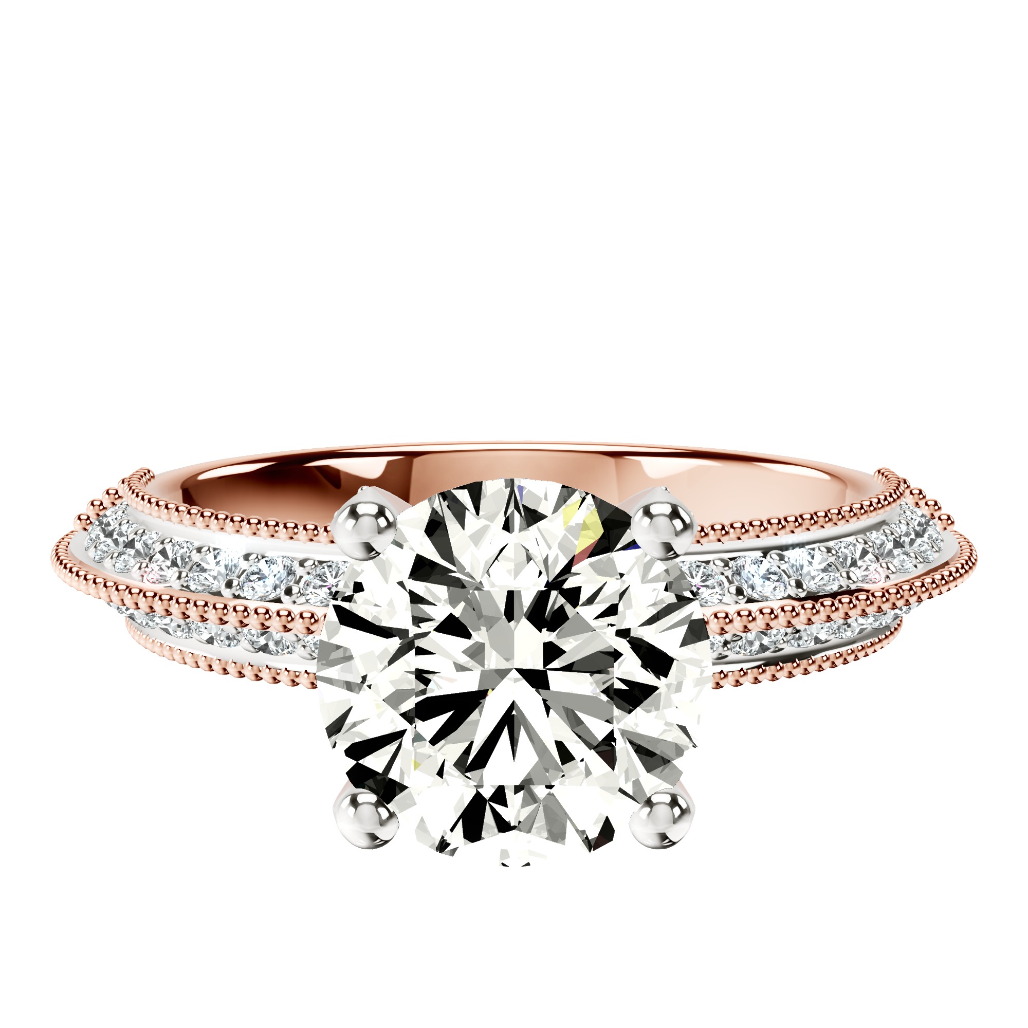 Dua Side Stone Knife Edge Lab Diamond Ring front view