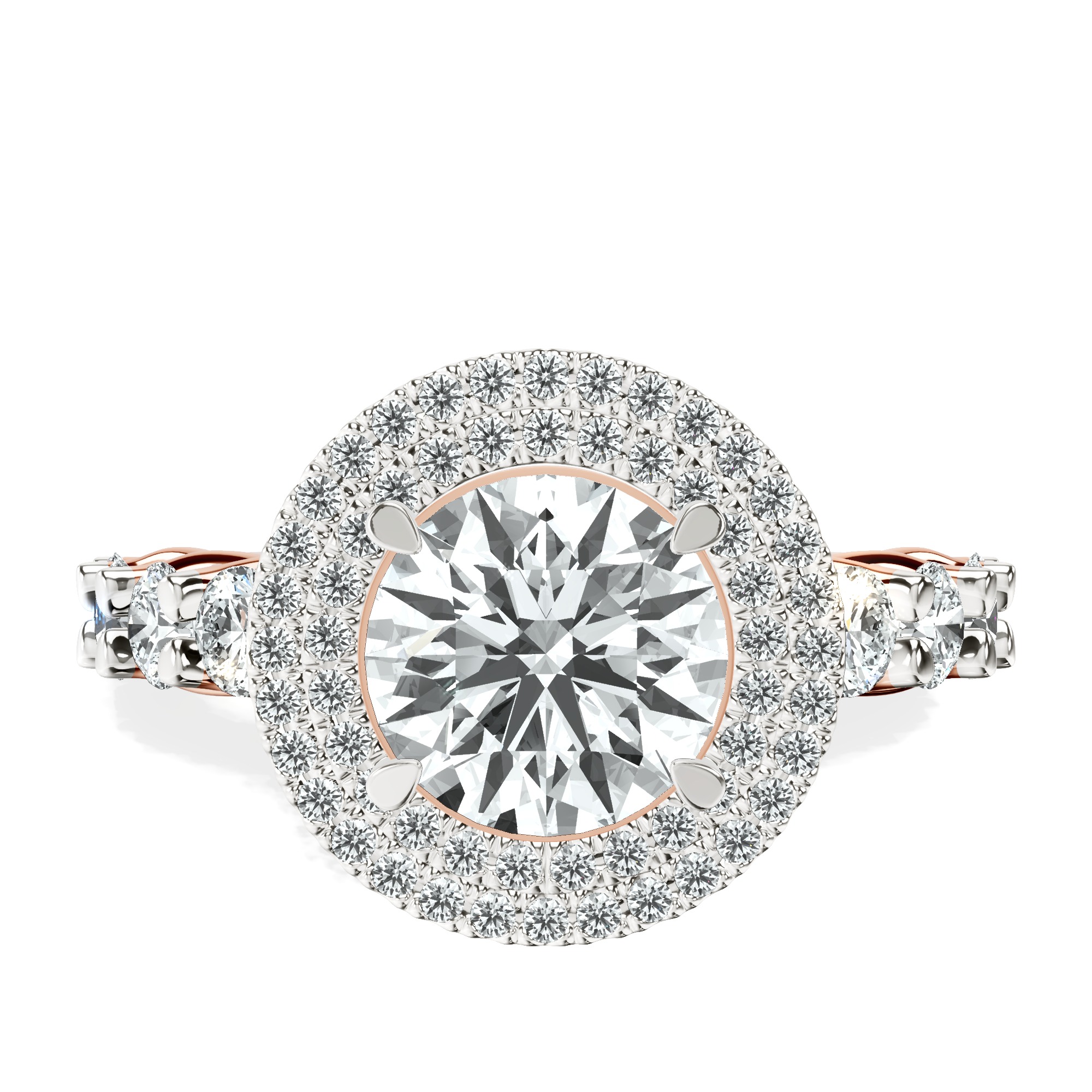 Crowned Cresta Double Halo Lab Diamond Ring front view