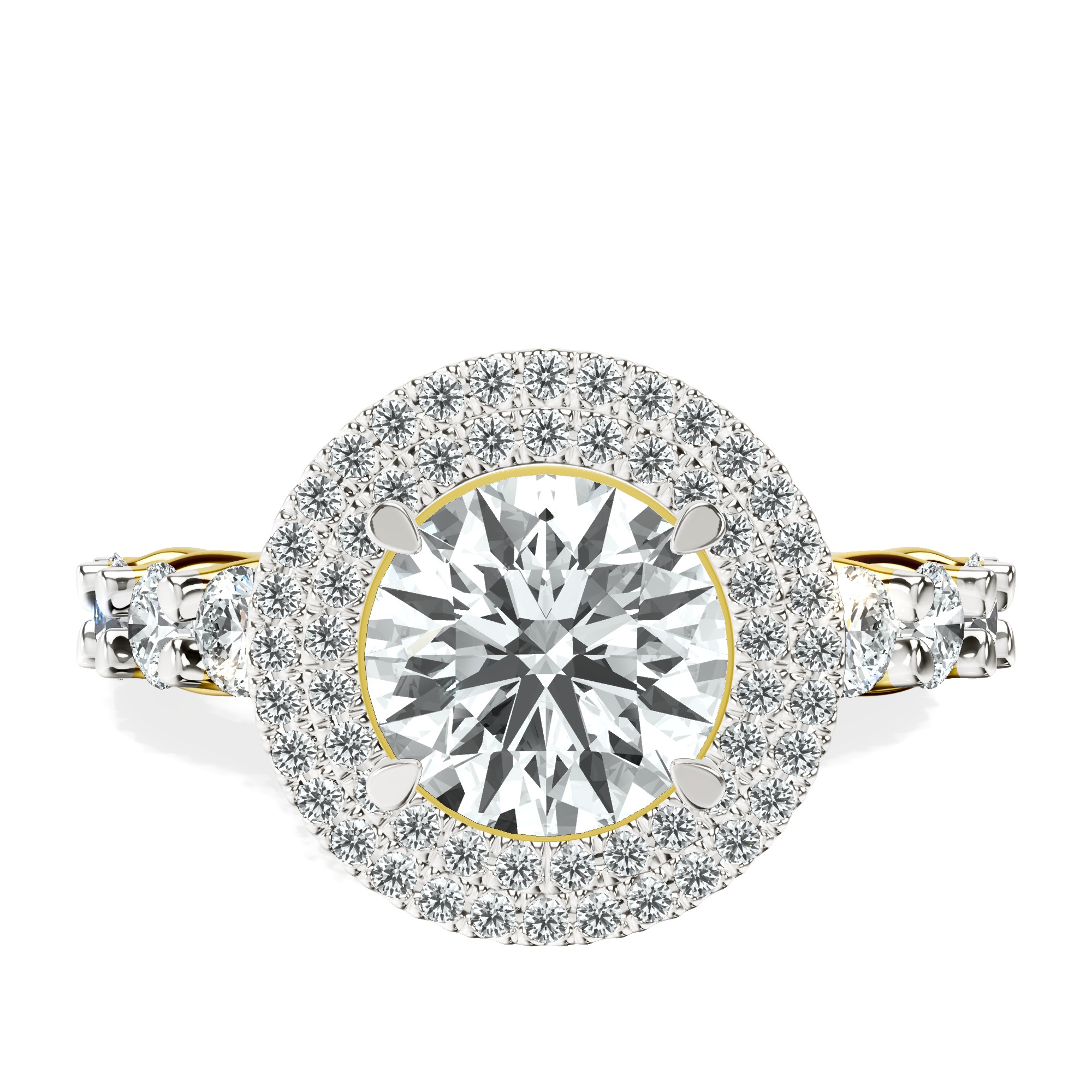 Crowned Cresta Double Halo Lab Diamond Ring front view