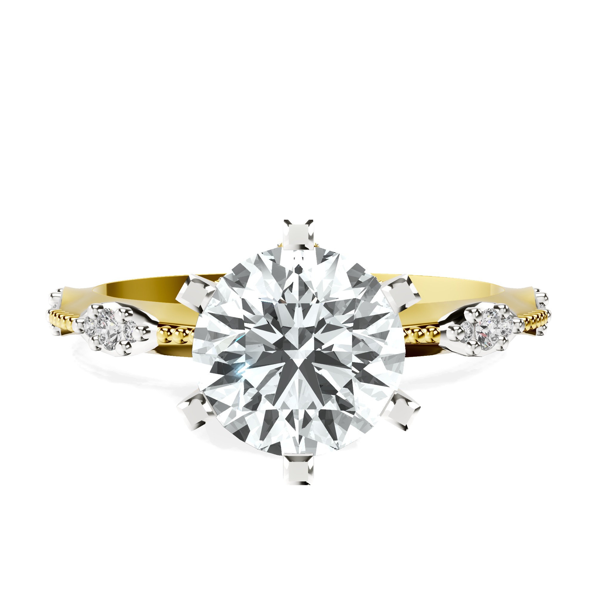 Theodora Six Prong Side Stone Lab Diamond Ring front view