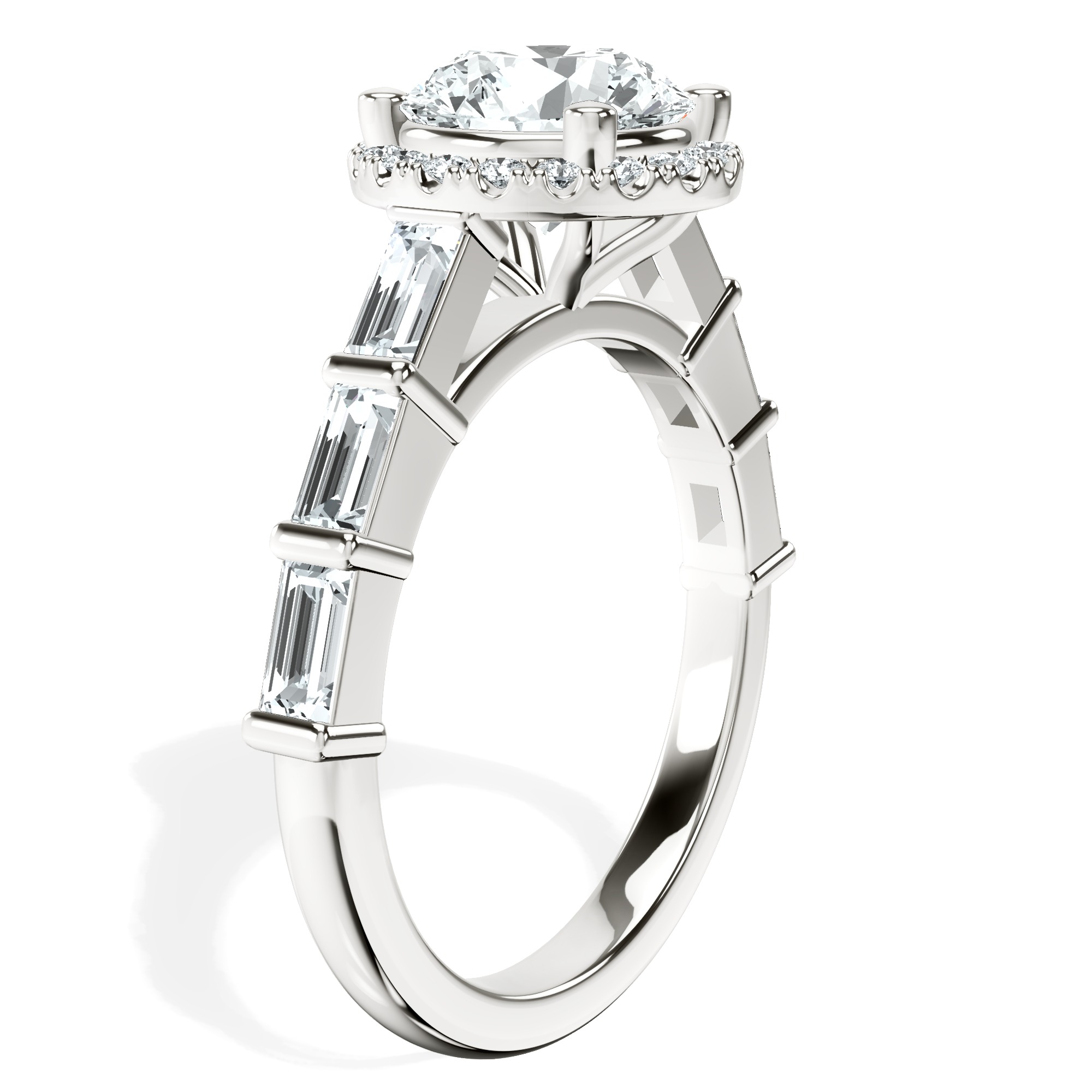 Rachel Halo Side Stone Lab Diamond Ring top view