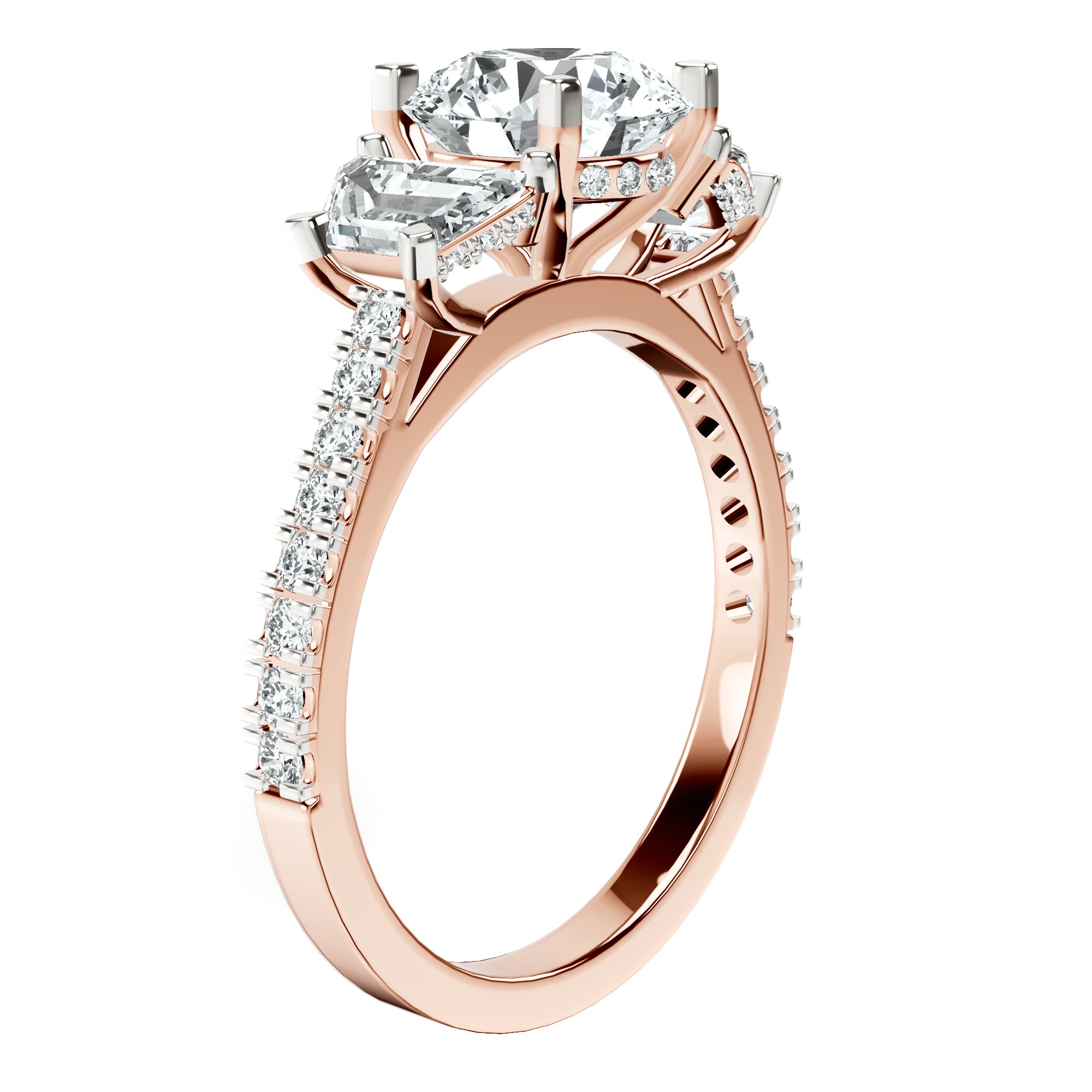 Lavinia Three Stone Trapezoid Lab Diamond Ring top view