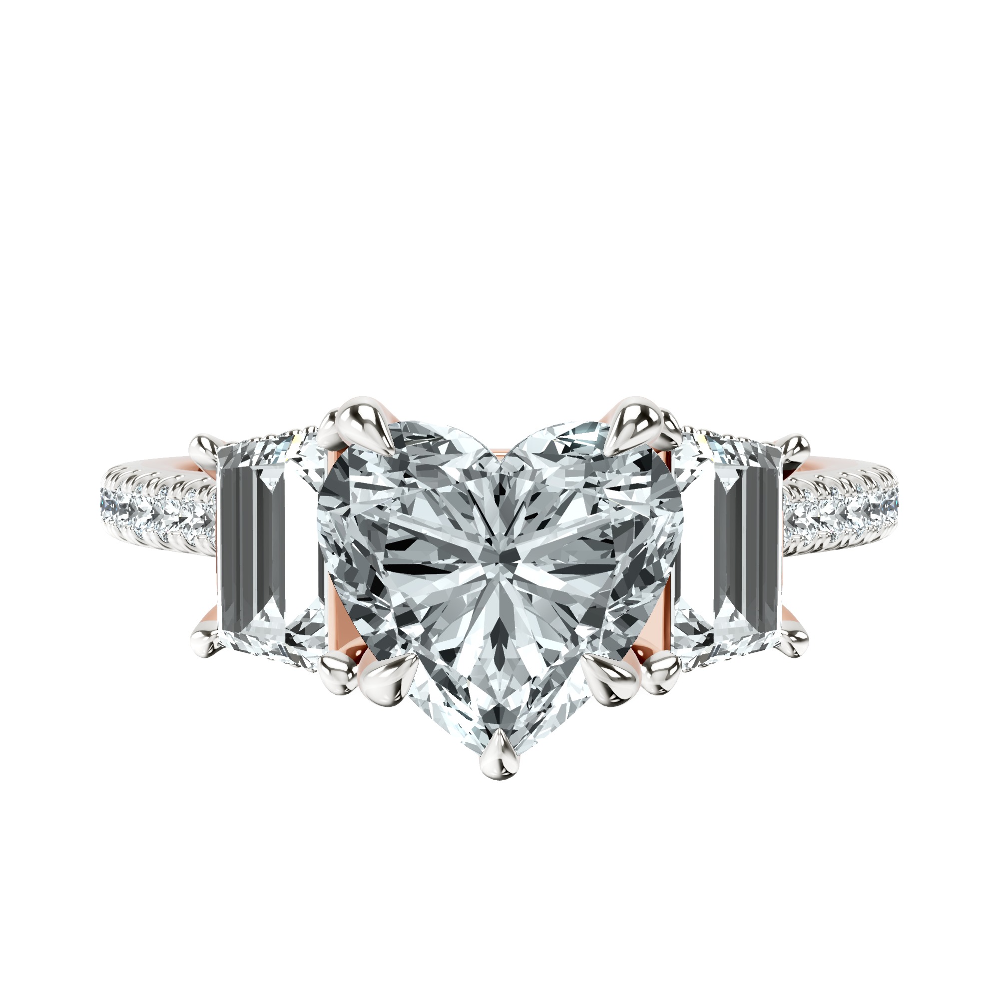 Lavinia Three Stone Trapezoid Lab Diamond Ring front view