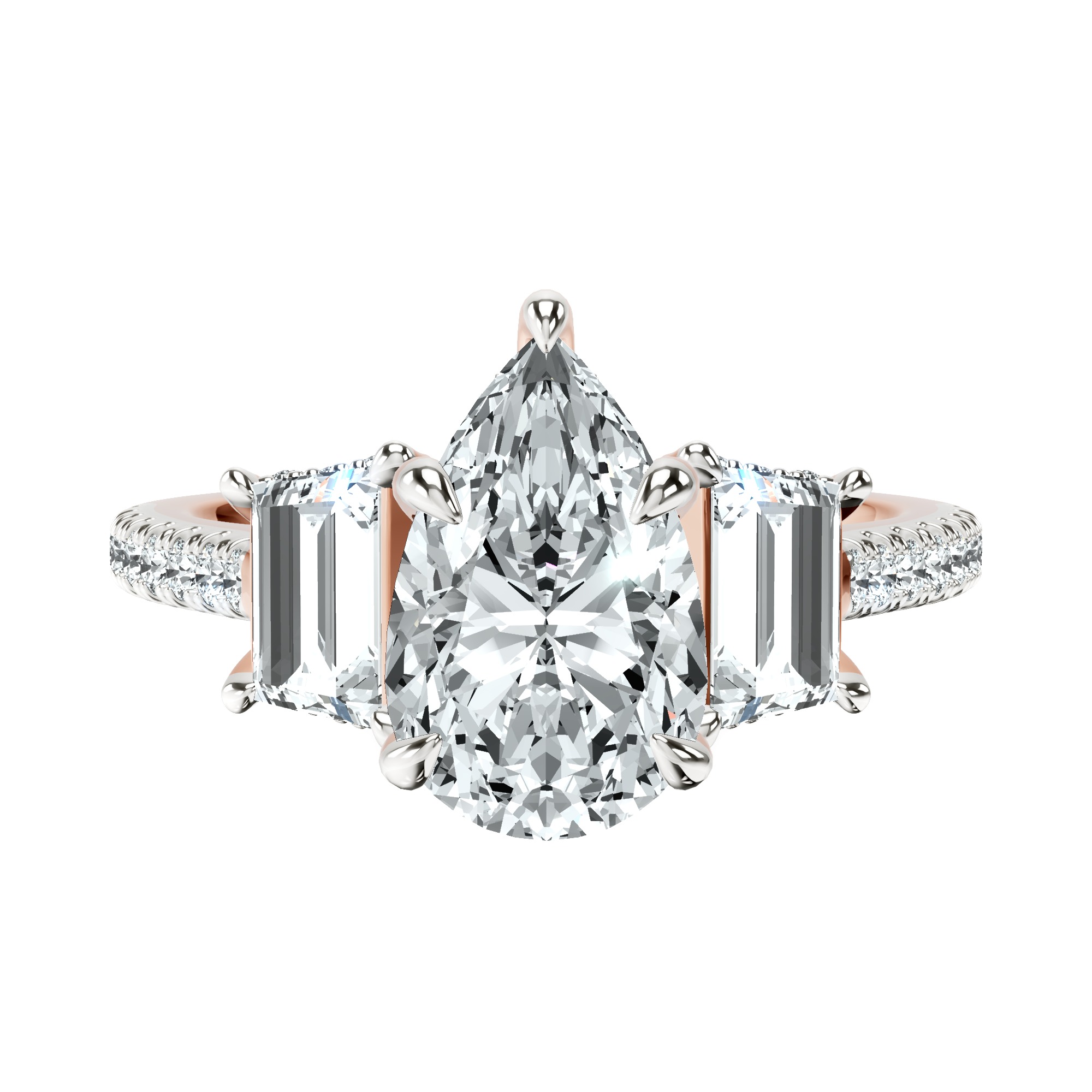 Lavinia Three Stone Trapezoid Lab Diamond Ring front view
