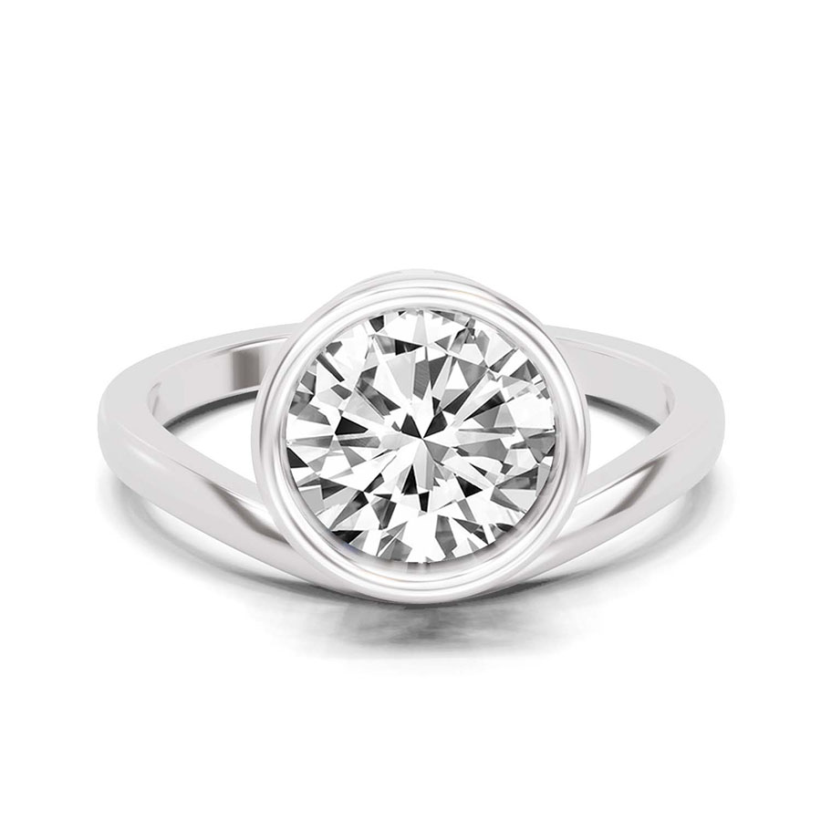 Bezel Crest Solitaire Lab Diamond Ring front view