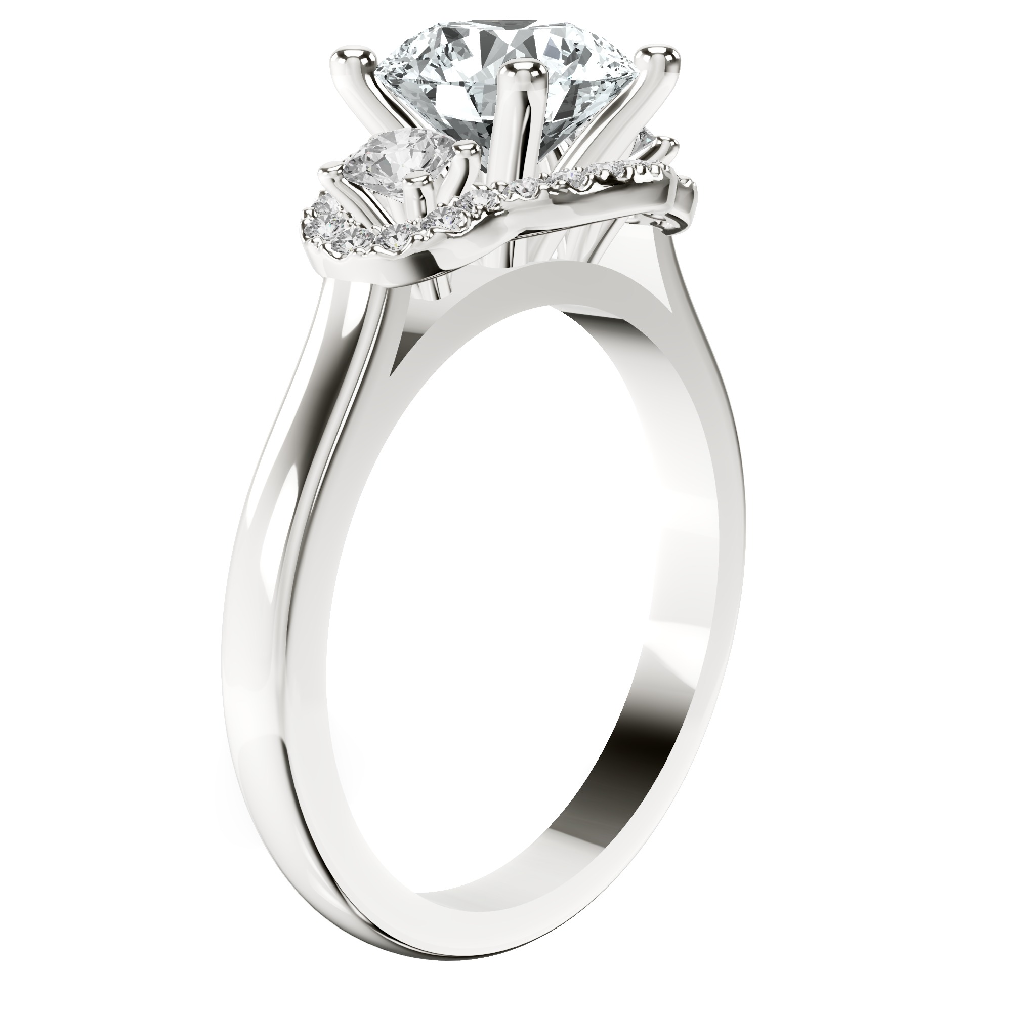 Swirl Three Stone Halo Lab Diamond Ring top view