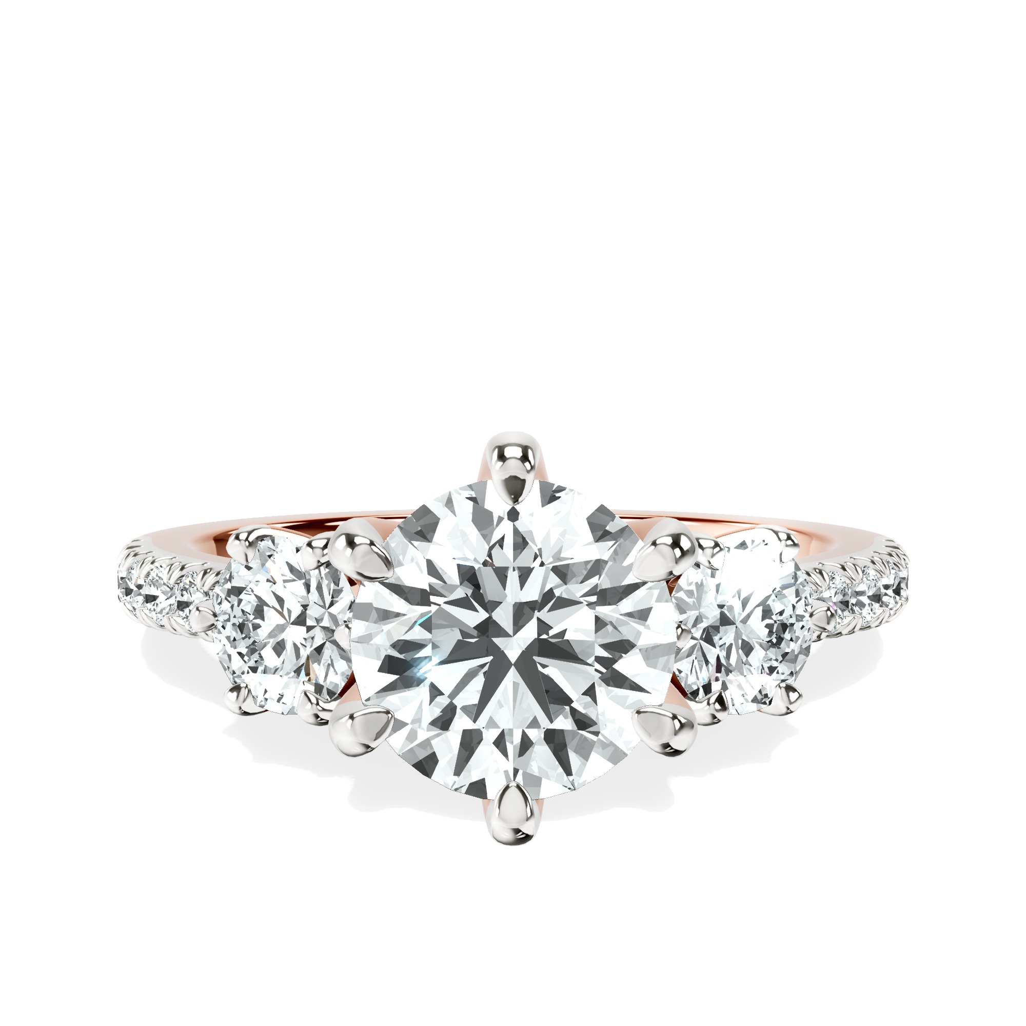 Tiara Three stone Lab Diamond Ring front view