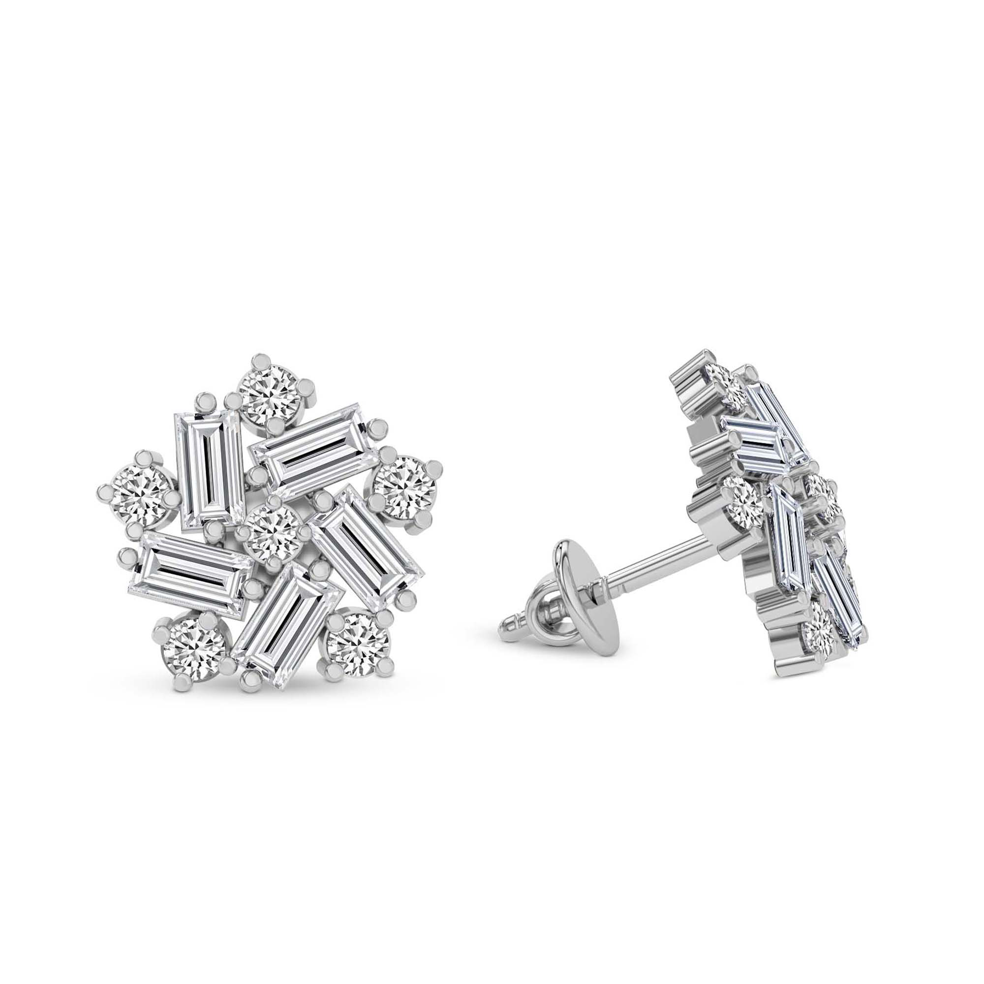 Peony Flower Fashion Lab Diamond Stud Earrings left view