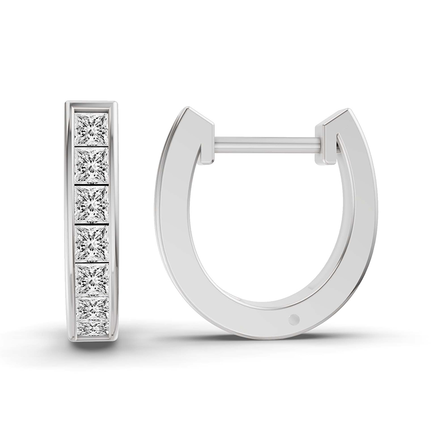 Ines Princess Lab Diamond Huggie Earrings left view