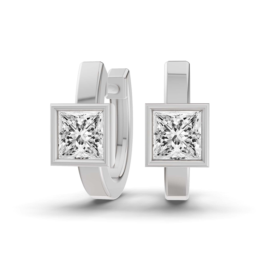 Mirror Glow Single Princess Lab Diamond Huggie Earrings front view