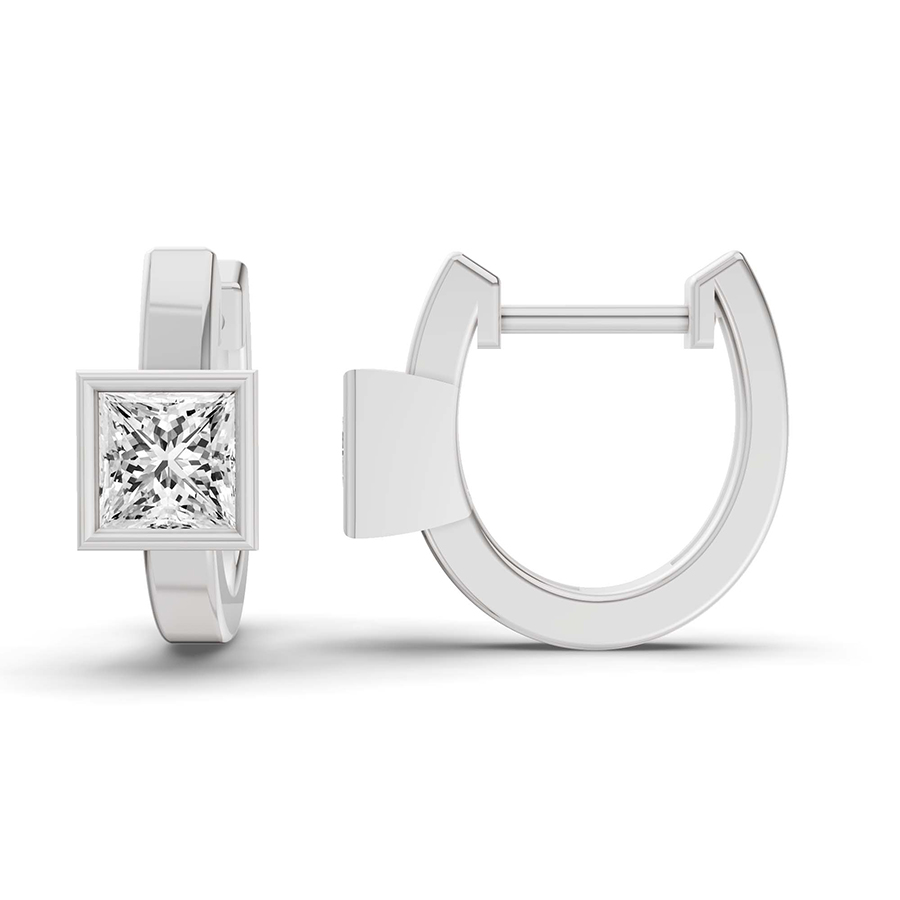 Mirror Glow Single Princess Lab Diamond Huggie Earrings left view