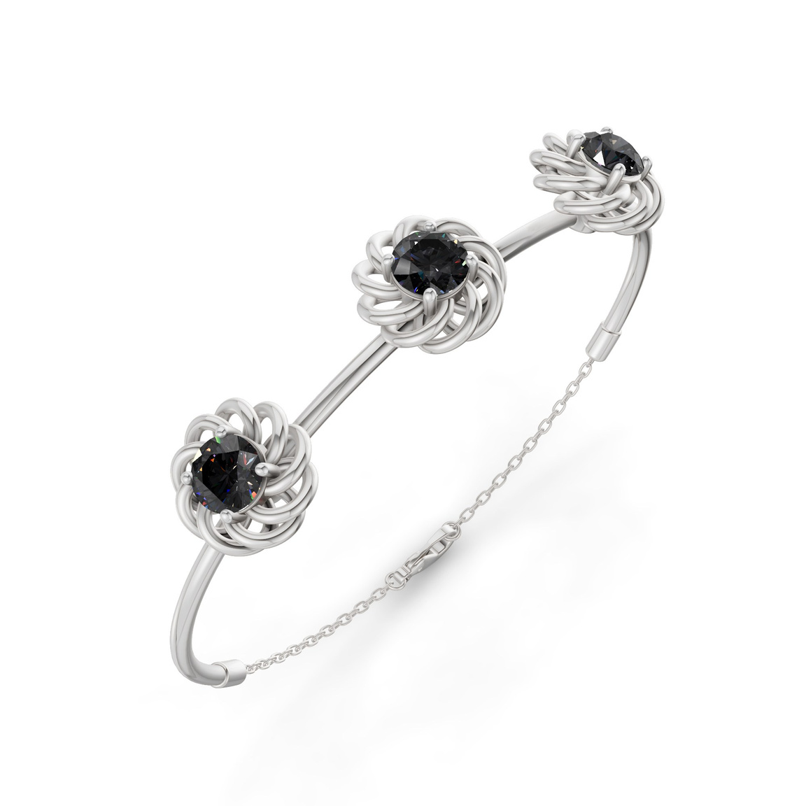 14kt White Gold Spiral Eleve Round Lab Diamond openable bracelet (1 Ct. Tw.) right