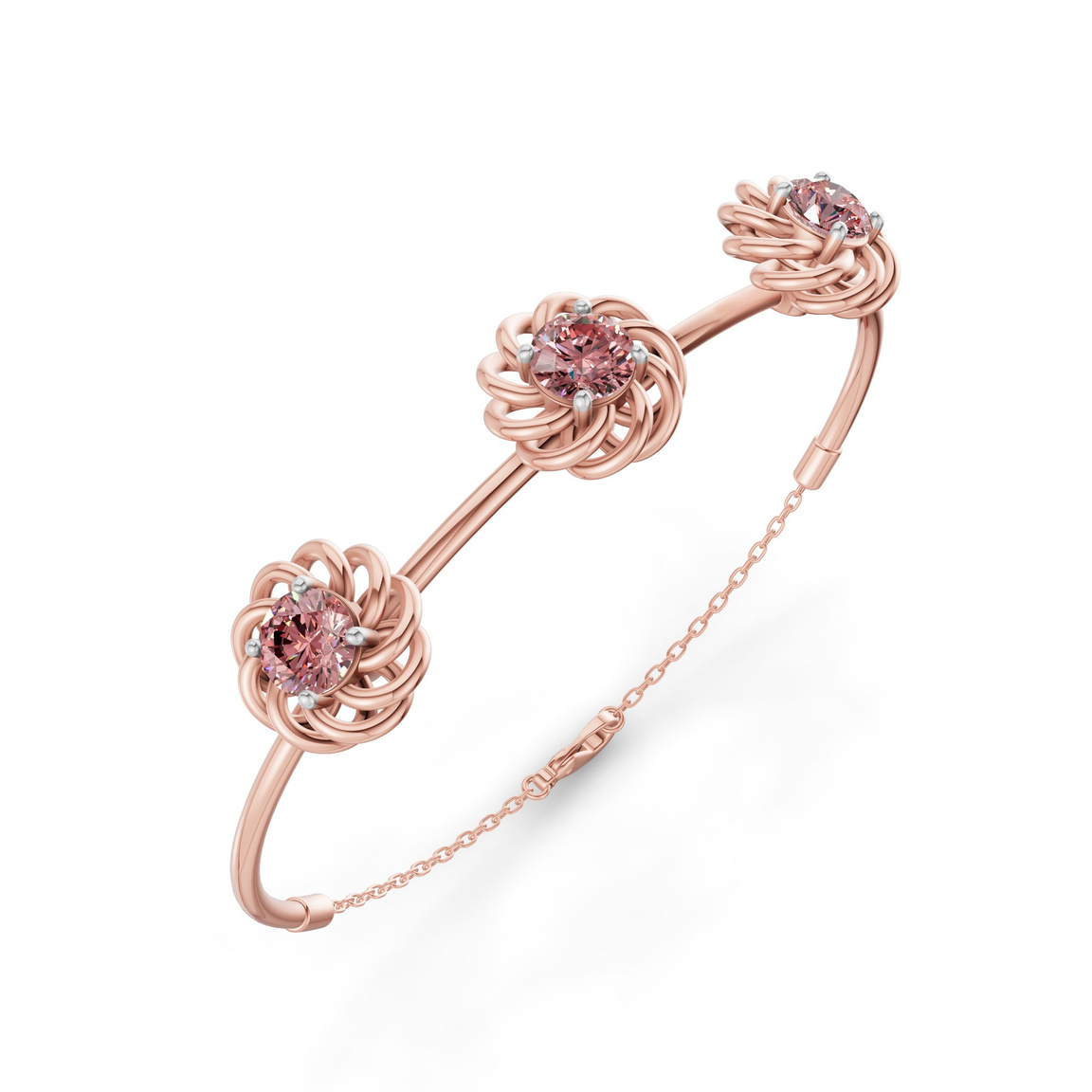14ct Rose Gold Spiral Eleve Round Lab Diamond openable bracelet (1 Ct. Tw.) right