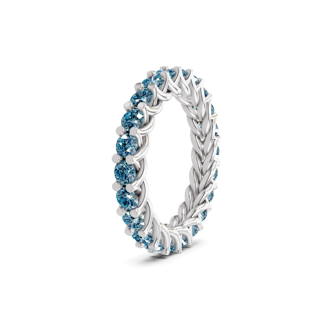 10kt White Gold Meadow Round Crisscross Lab Diamond Eternity Ring (2 Ct. Tw.) left