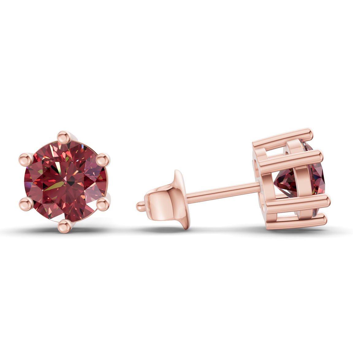 10kt Rose Gold Six Prong Round Lab Diamond Stud Earrings (1 Ct. Tw.) standing product image one