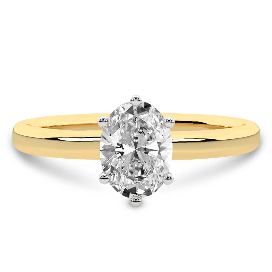 3.01 Ct OVAL Cut Six Prong Solitaire 2mm Lab Diamond Ring in 10kt Yellow Gold front image