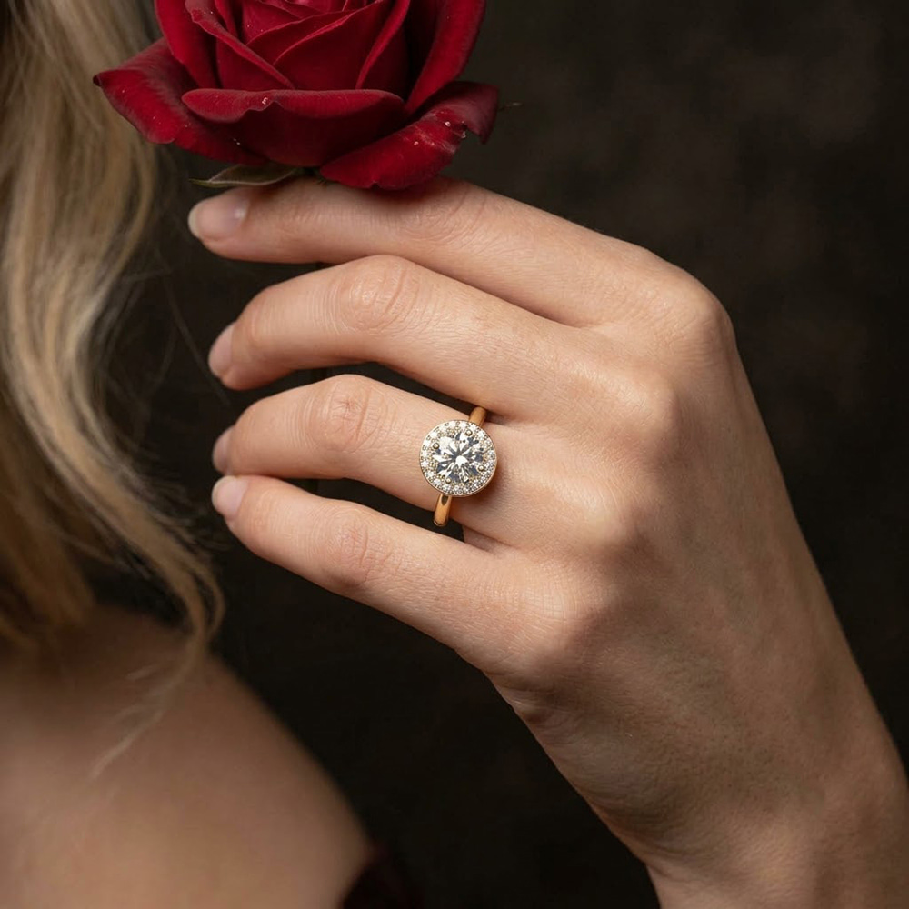14kt Yellow Gold Harriet Halo 2mm Lab Diamond Ring model image