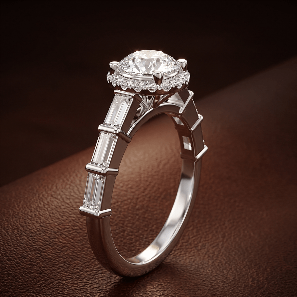 14kt Yellow Gold Rachel Halo Side Stone Lab Diamond Ring color product image two