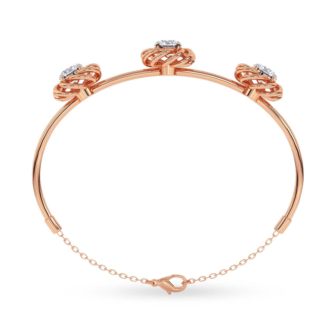 14kt Rose Gold Spiral Eleve Round Lab Diamond openable bracelet (1 Ct. Tw.) left