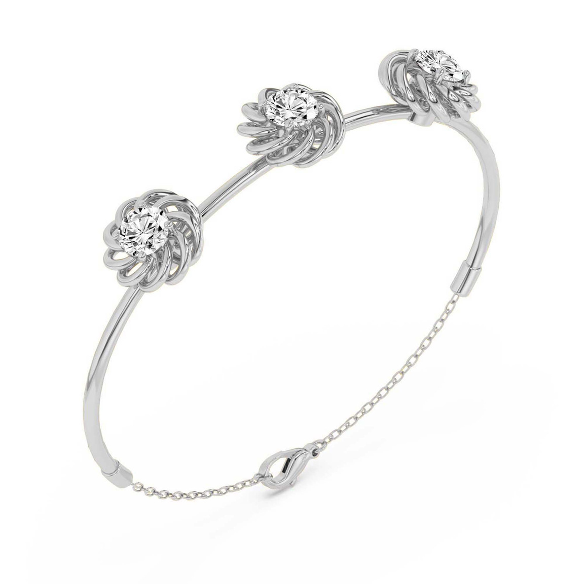 14kt White Gold Spiral Eleve Round Lab Diamond openable bracelet (1 Ct. Tw.) right