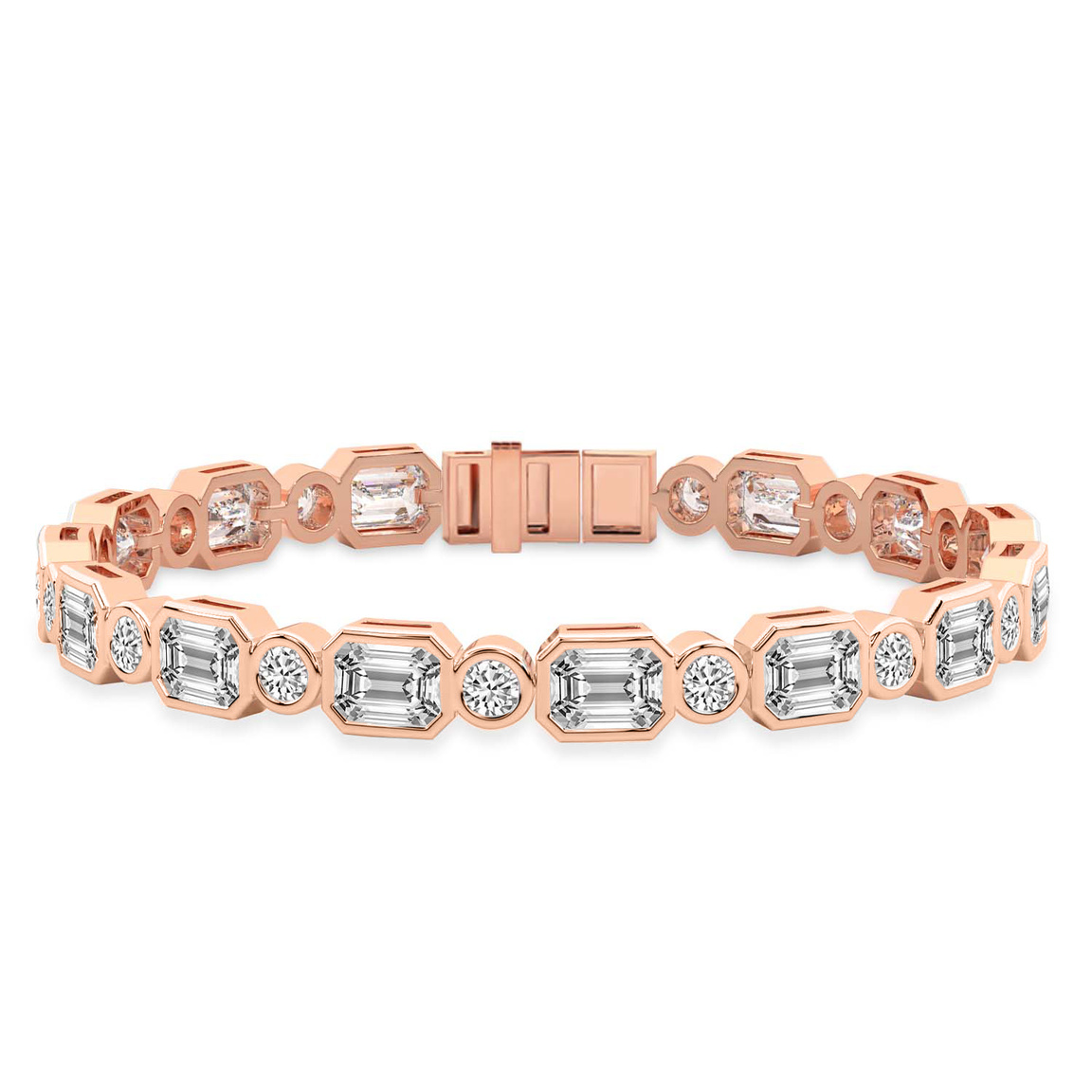 10kt Rose Gold Amalthea Emerald and Round Lab Diamond Tennis Bracelet (3 Ct. Tw.) front image