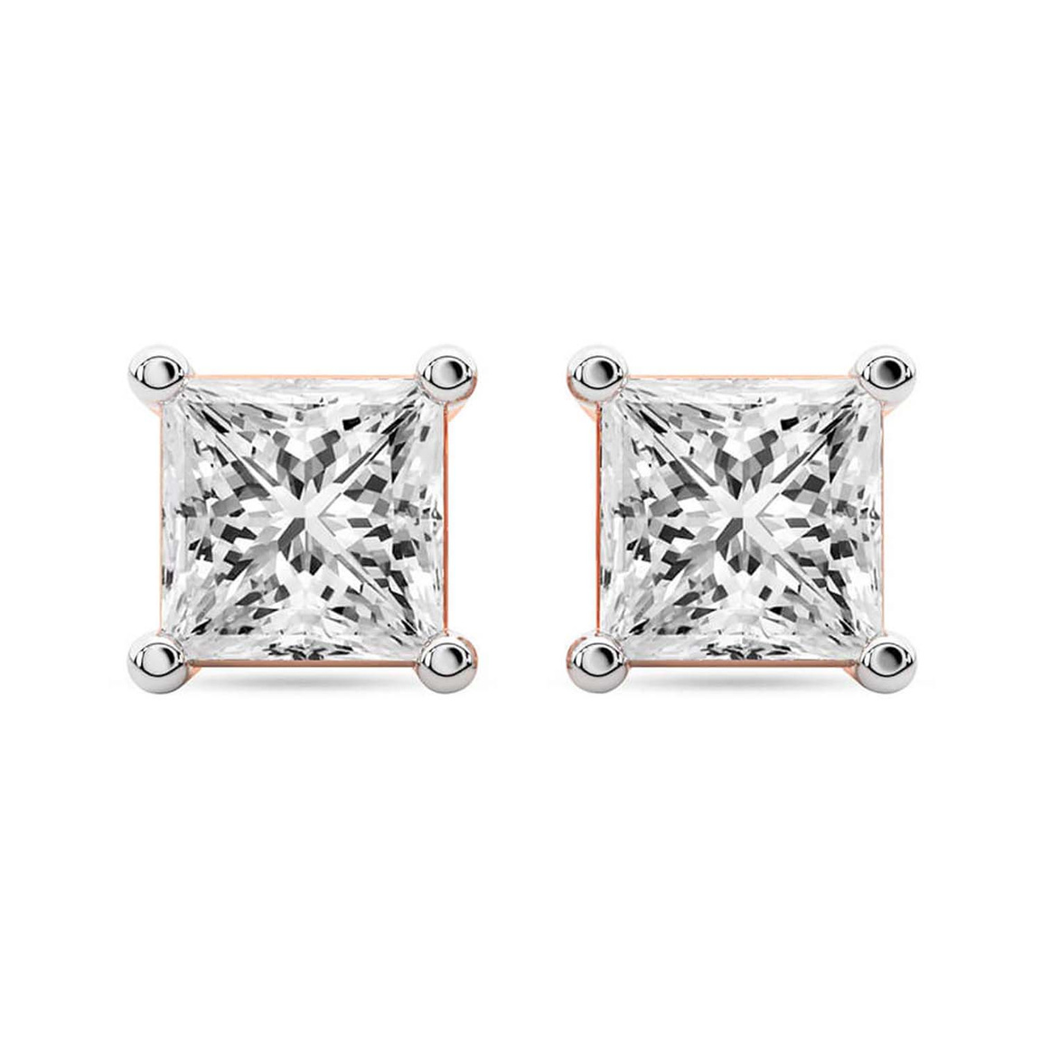 14kt Rose Gold Four Prong Princess Lab Diamond Stud Earrings (12 Ct. Tw.) front image