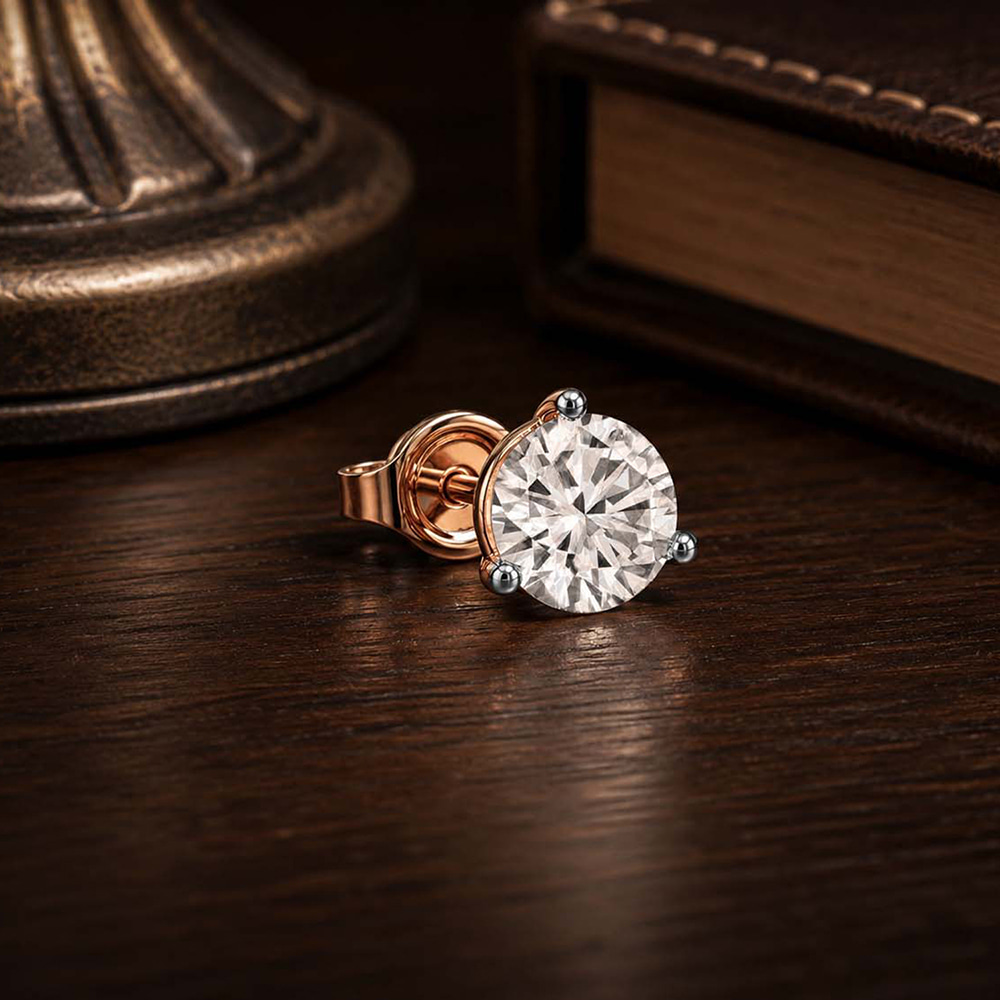 10kt Rose Gold Three Prong Round Lab Diamond Single Stud Earring (1 Ct. Tw.) color product image one