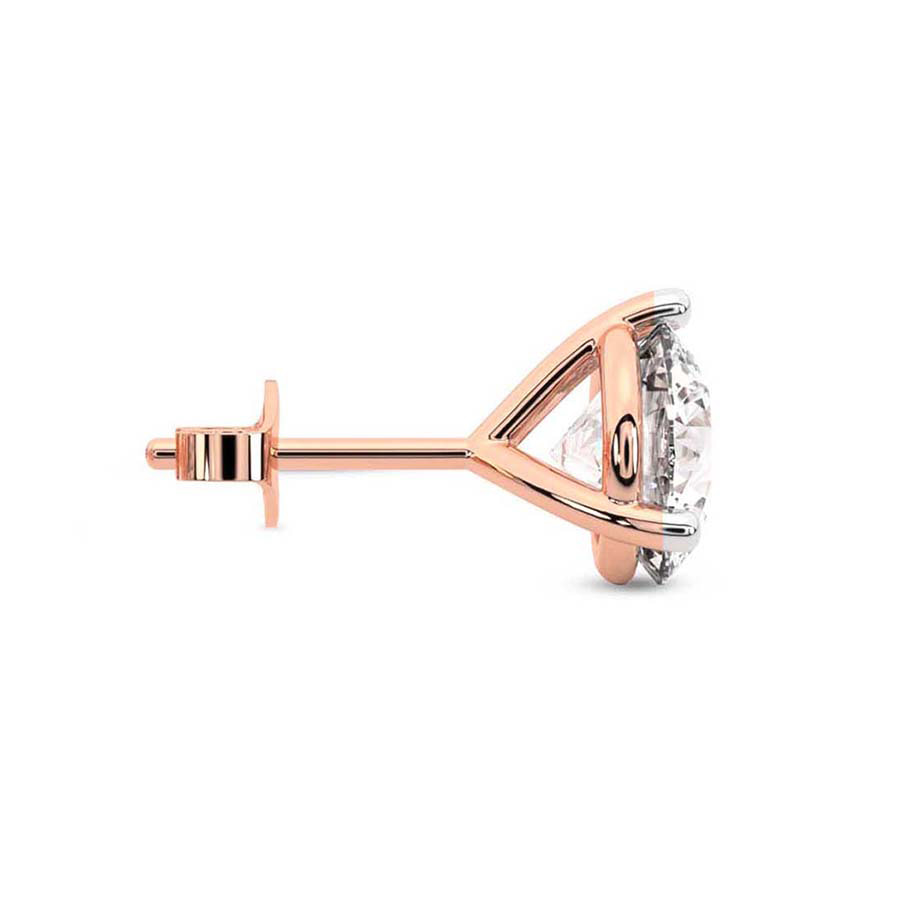 10kt Rose Gold Three Prong Round Lab Diamond Single Stud Earring (1 Ct. Tw.) side right image one