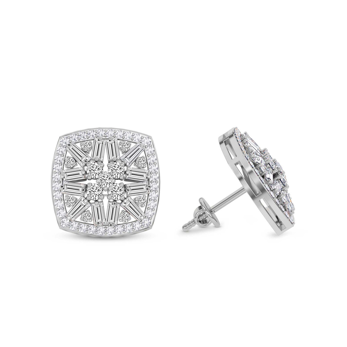 9ct White Gold Scabiosa Flower Fashion Lab Diamond Stud Earrings (2 Ct. Tw.) right