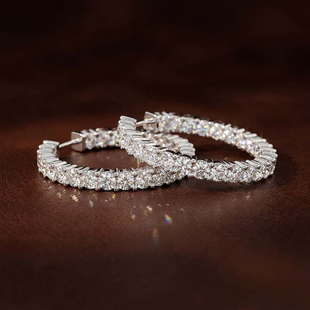 10kt White Gold Meara Round Lab Diamond Hoop Earrings (1 Ct. Tw.) color product image two