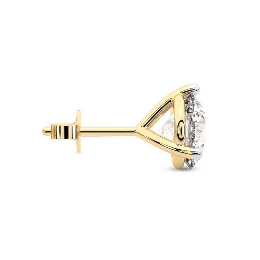 14kt Yellow Gold Three Prong Round Lab Diamond Single Stud Earring (1 Ct. Tw.) side right image one