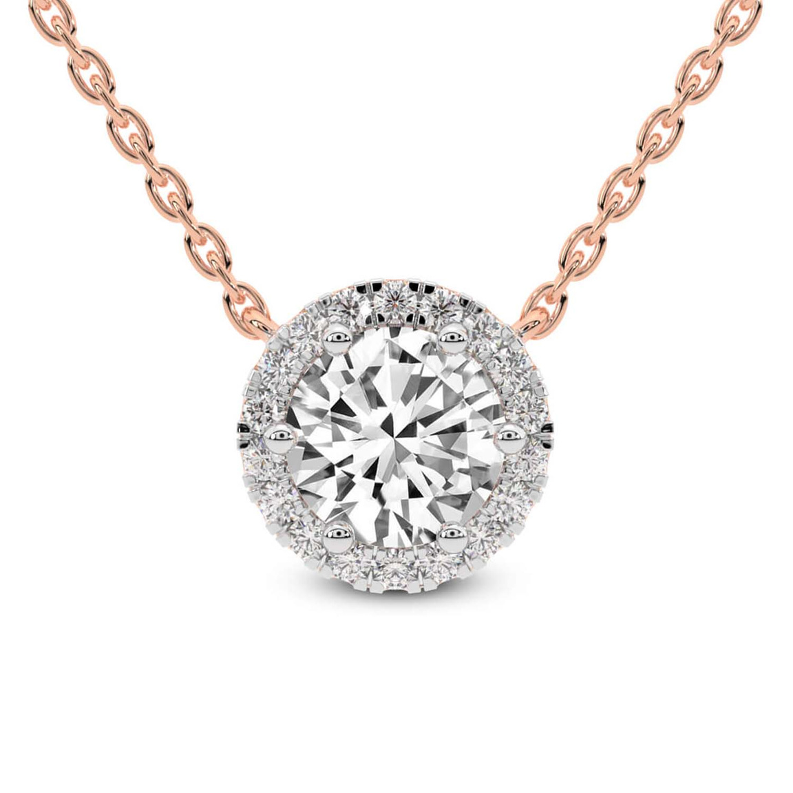 10kt Rose Gold Belleza Halo Lab Diamond Solitaire Necklace (4 Ct. Tw.) front image