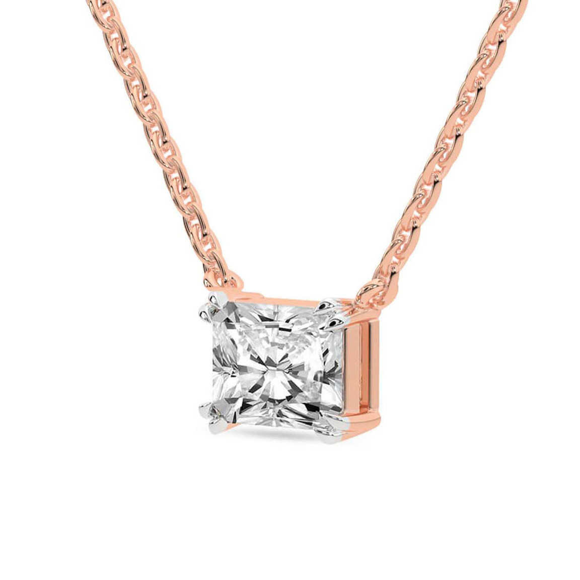 9ct Rose Gold Savannah Radiant Lab Diamond Solitaire Necklace (3 Ct. Tw.) left
