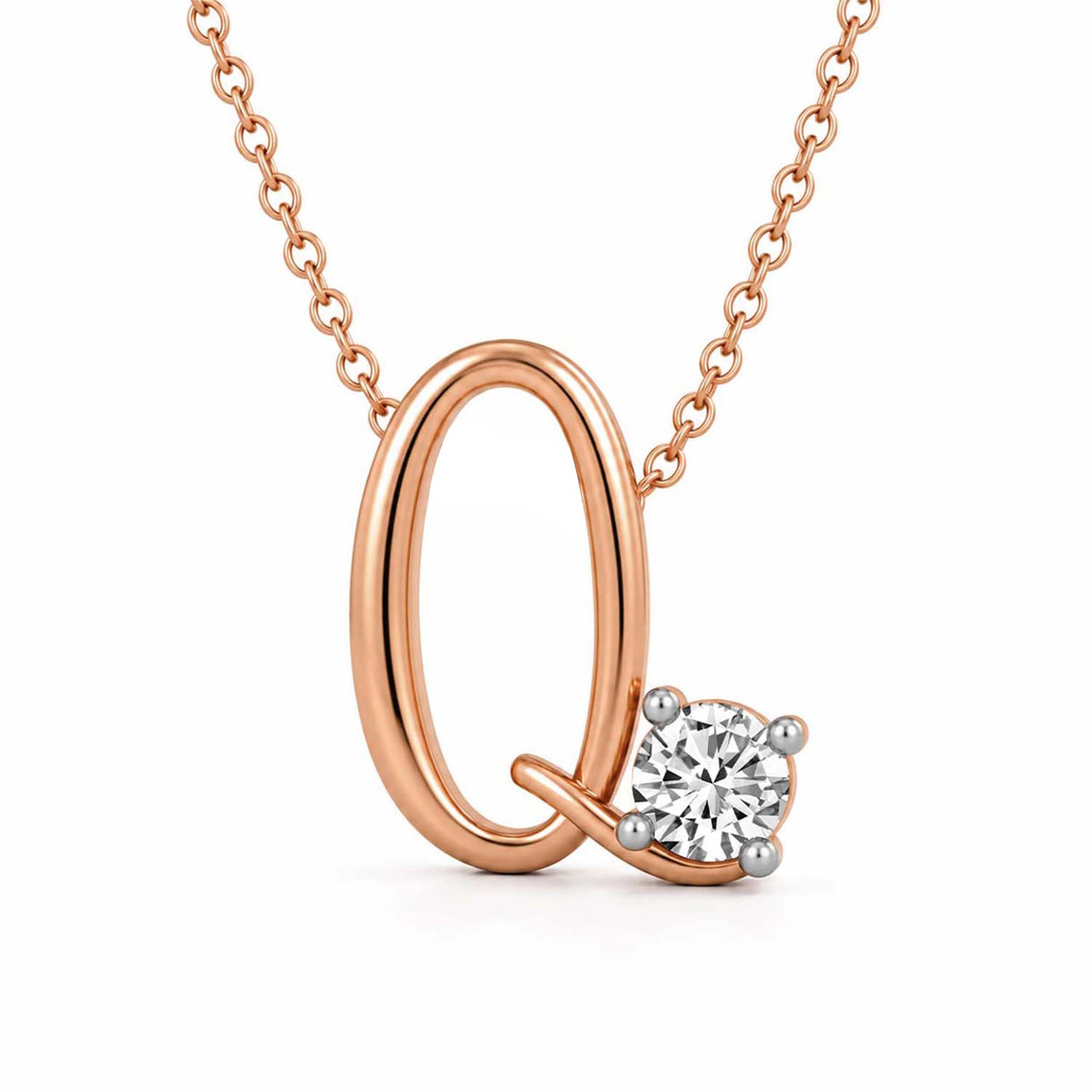 10kt Rose Gold Minimal Lab Diamond Initial Q Necklace (1/5 Ct. Tw.) front image
