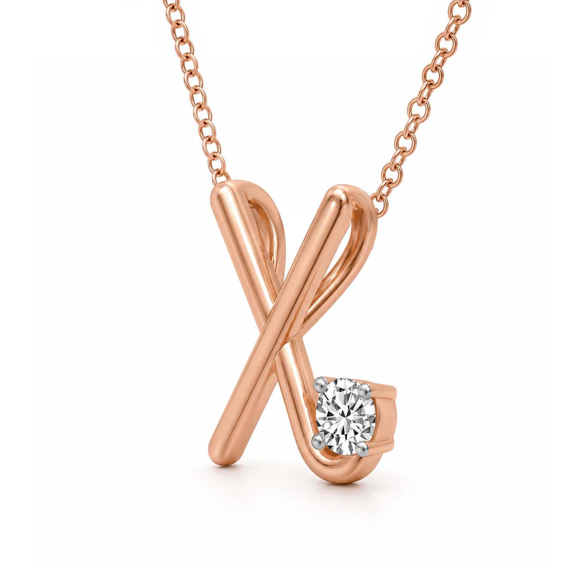 10kt Rose Gold Minimal Lab Diamond Initial X Necklace (1/5 Ct. Tw.) right