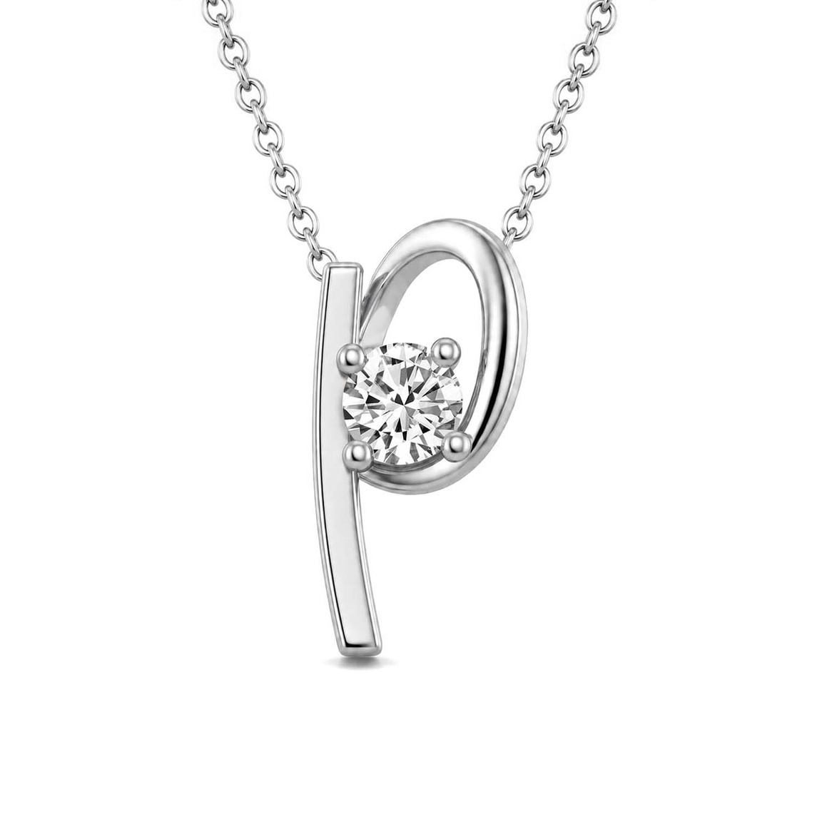 10kt White Gold Minimal Lab Diamond Initial P Necklace (1/5 Ct. Tw.) front image