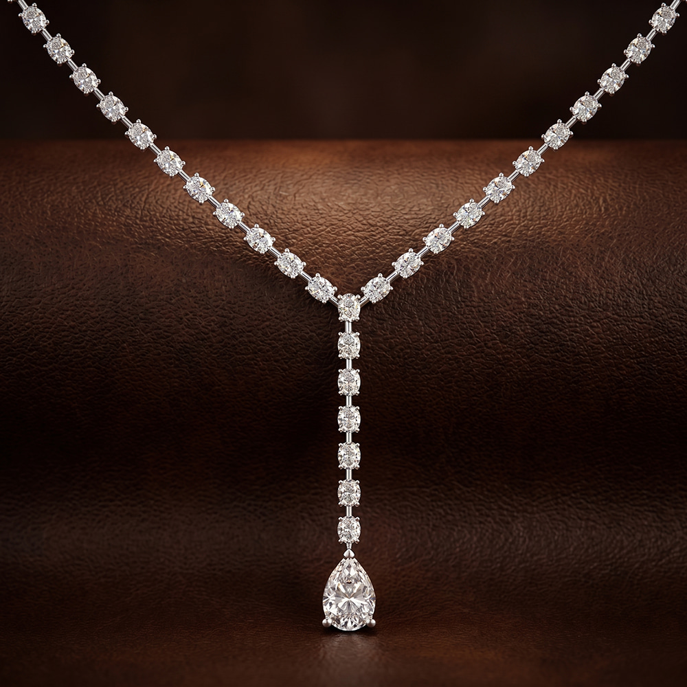 14ct White Gold Oval & Pear Lariat Lab Diamond Tennis Necklace (15 Ct. Tw.) color product image two
