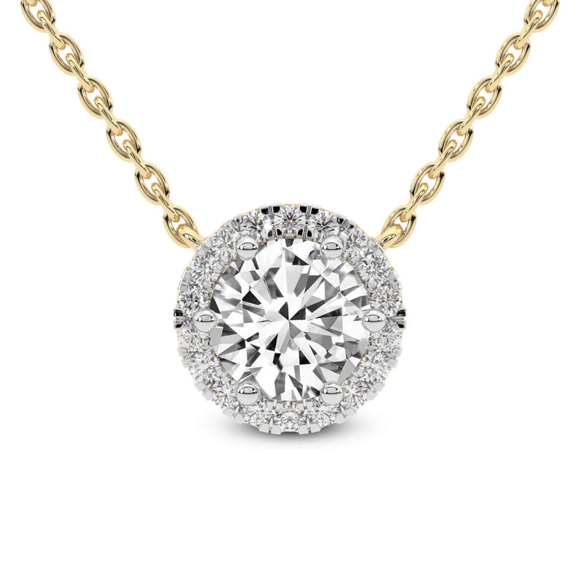 14kt Yellow Gold Belleza Halo Lab Diamond Solitaire Necklace (2 Ct. Tw.) front image