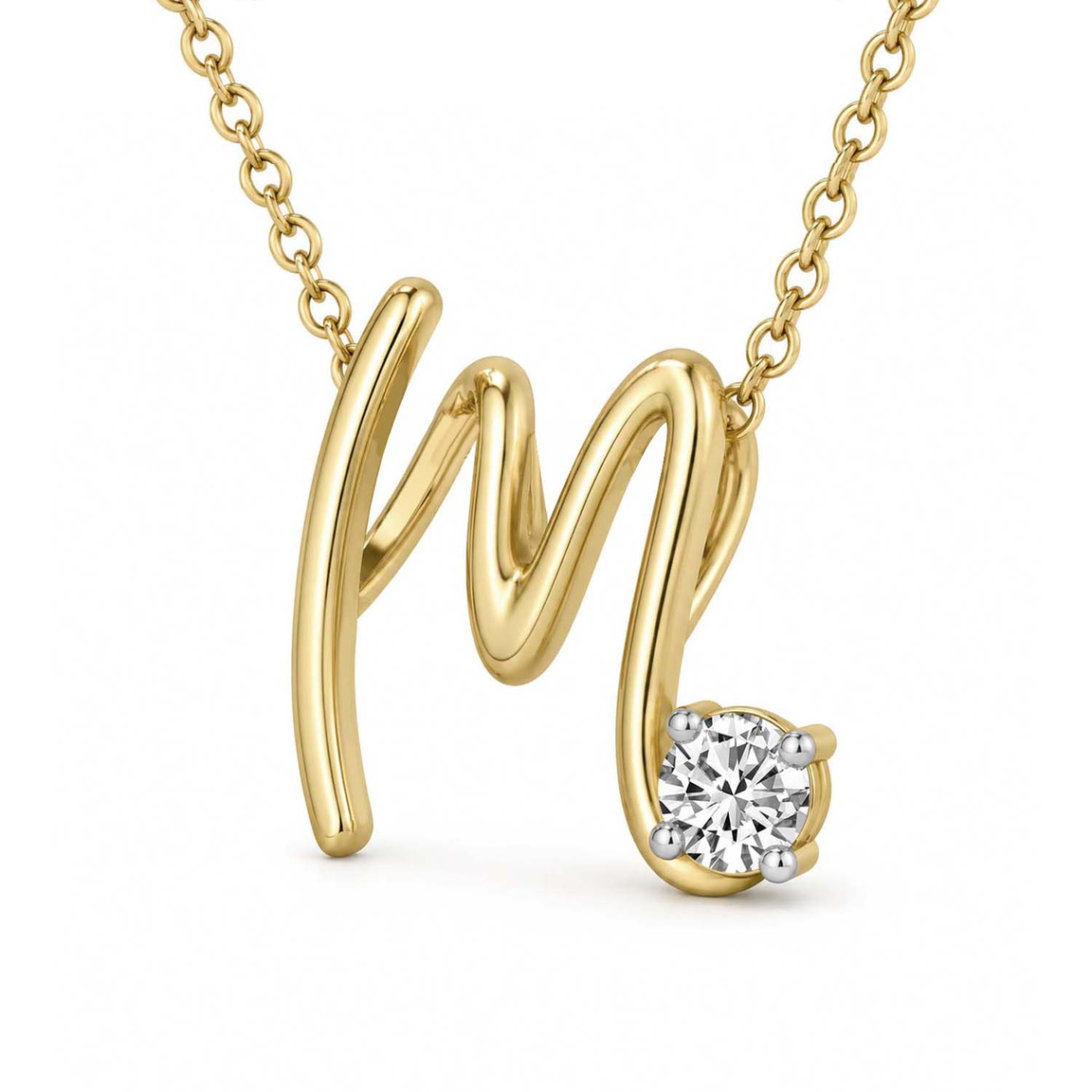 10kt Yellow Gold Minimal Lab Diamond Initial M Necklace (1/5 Ct. Tw.) right