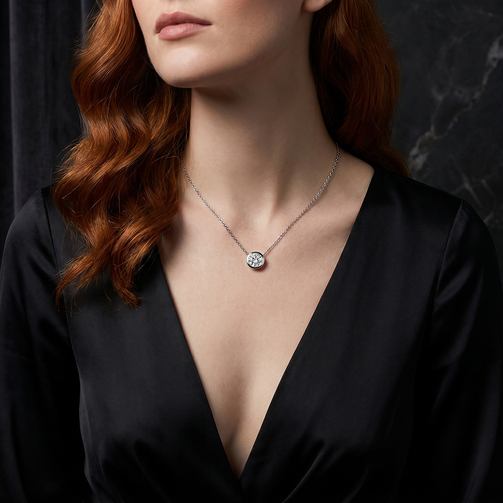 14kt Yellow Gold Agustina Round Bezel Lab Diamond Solitaire Necklace (3 Ct. Tw.) model image two